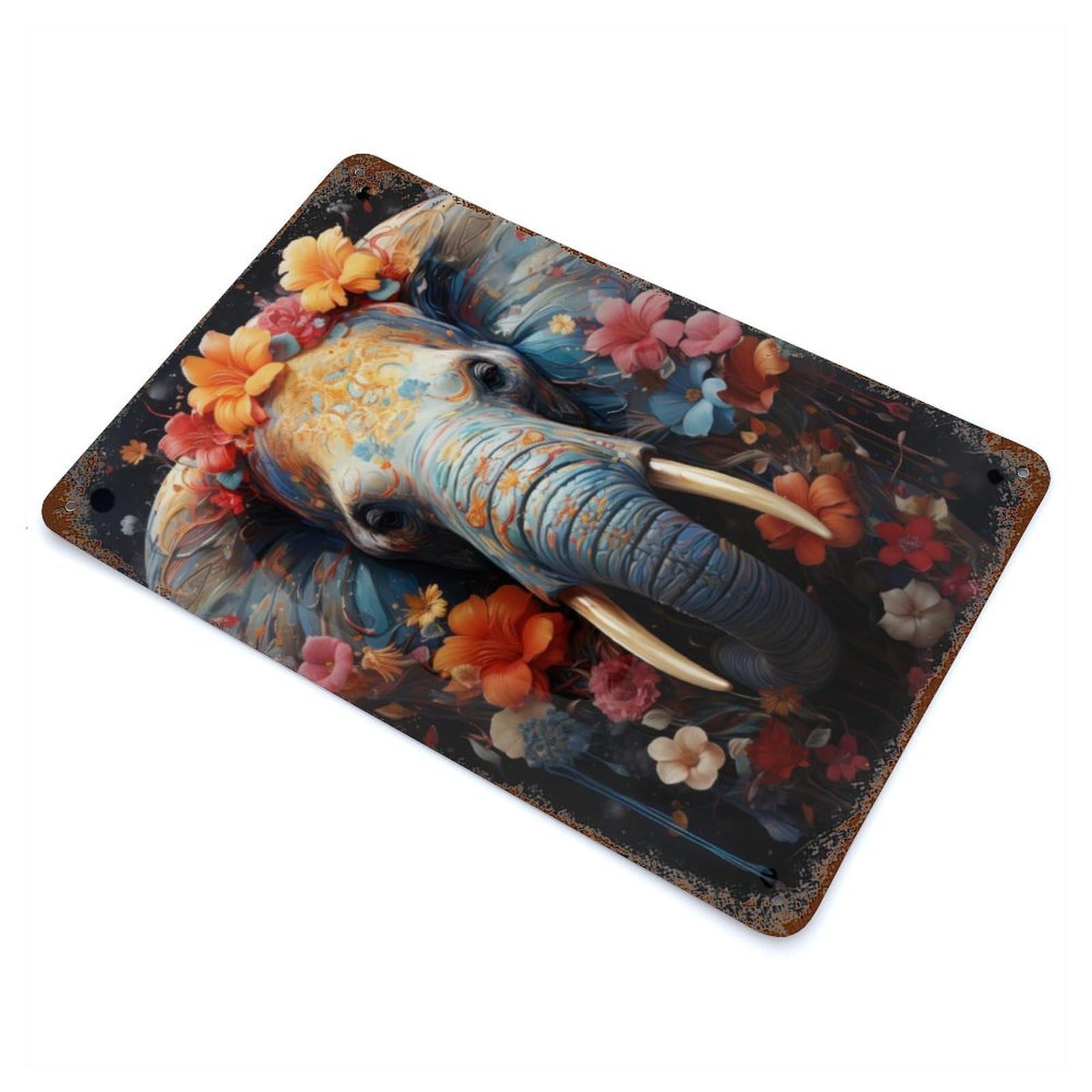 Elephant Portrait Weathered Tin Sign 11.8"x7.9", for Garage, Bar And Workshop Decor, Vintage Wall Decor