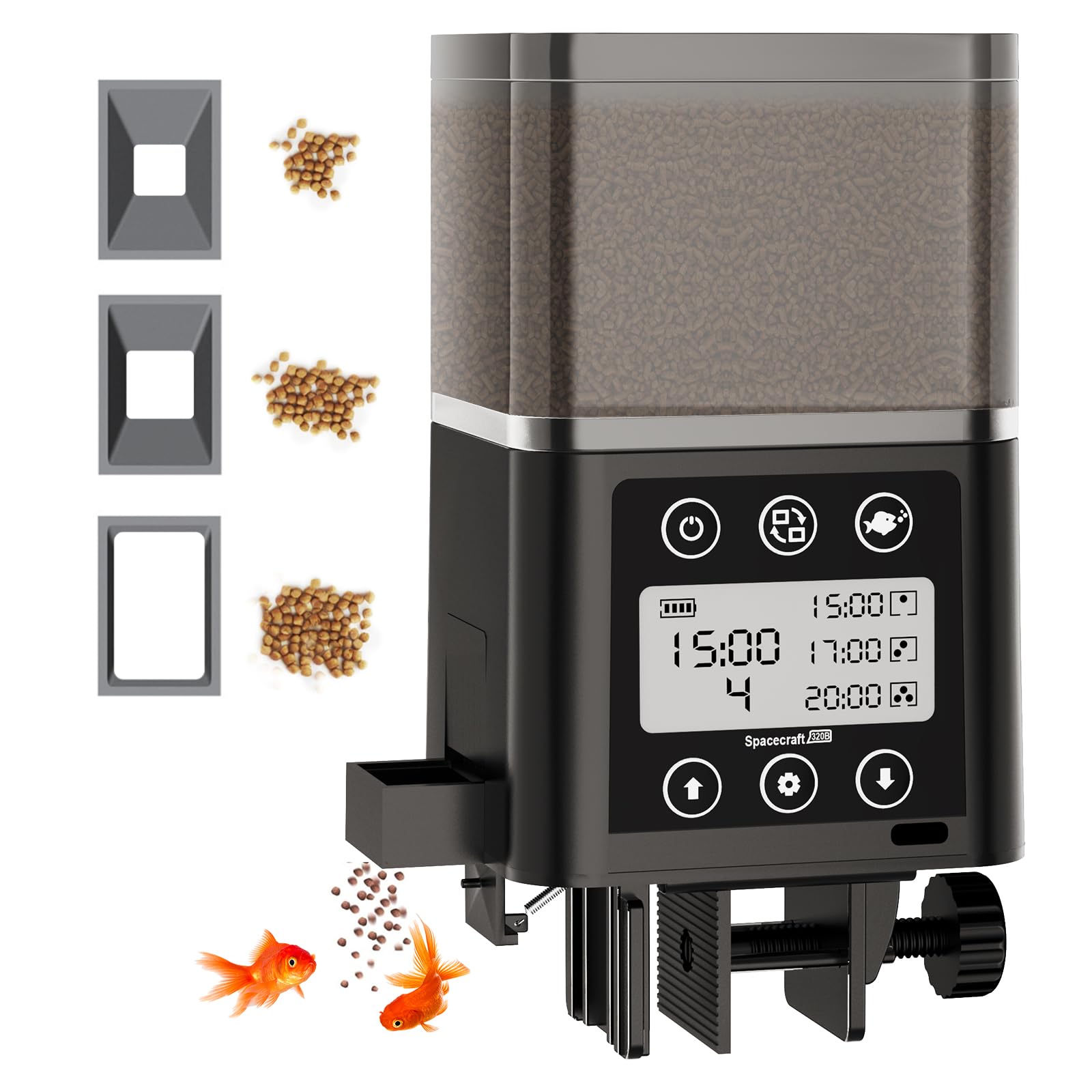 Automatic Fish Feeder for Aquarium, ZWJBSGY Three Precision Feed Funnels and A Fully Sealed, Moisture-Proof Design 320ml Large-Capacity Vacation Fish Feeder with Timer (Black)
