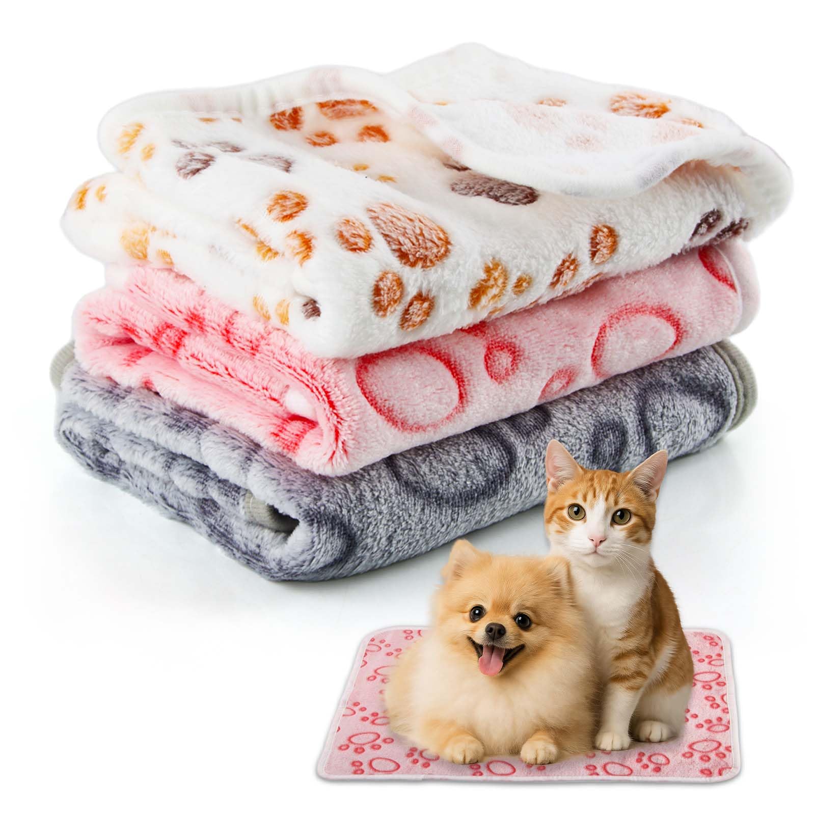 Bundle Lot de 3 couvertures en peluche douce pour chiens, chats de petite taille moyenne, lavable (3A, 60 x 40 cm)