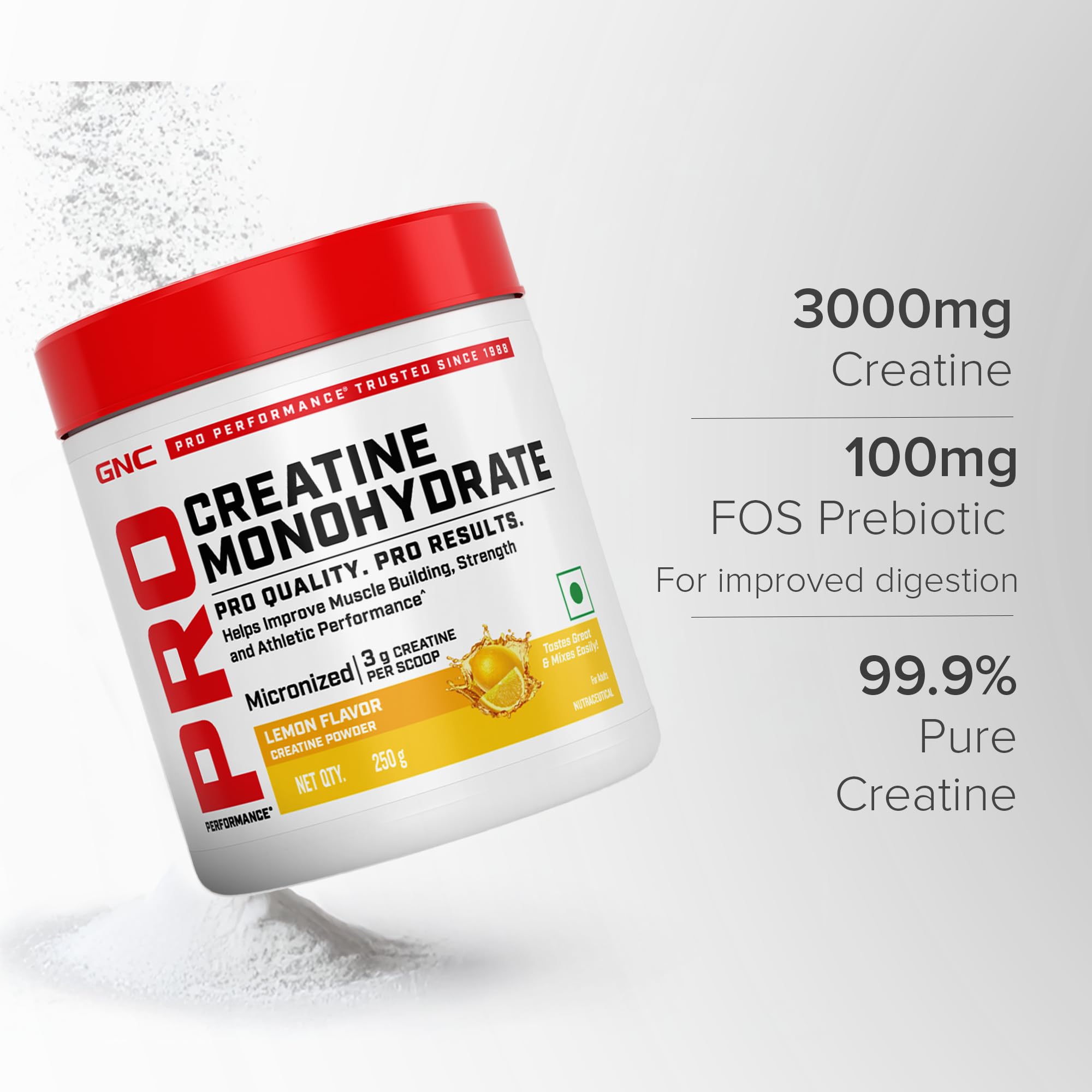 GNC Creatine+ Electrolytes | 3g Creatine Monohydrate + Sodium, Potassium, Calcium, Magnesium | Boosts Muscle Growth, Hydration, Energy & Recovery | Zero Sugar | 100% Veg | 250g | Lemon — Amazon image 12