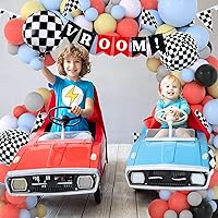 Vista 7 de Kit de arco de guirnalda de globos de carrera, color pastel, coral, gris, amarillo, azul bebé, negro, blanco, globos con globos de aluminio a