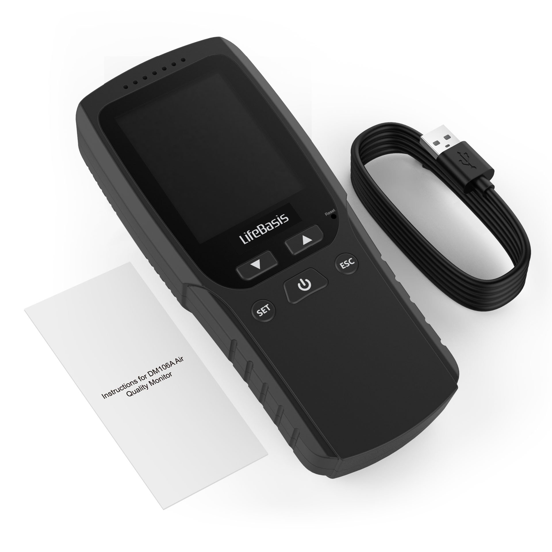 Moniteur de Qualité de l'air LifeBasis 8 en 1 PM2.5 / PM1.0 / PM10 / HCHO/TVOC/AQI/Temp/HUM Détecteur Air Quality Monitor Portable pour Chambres, Bureaux et Autres Lieux