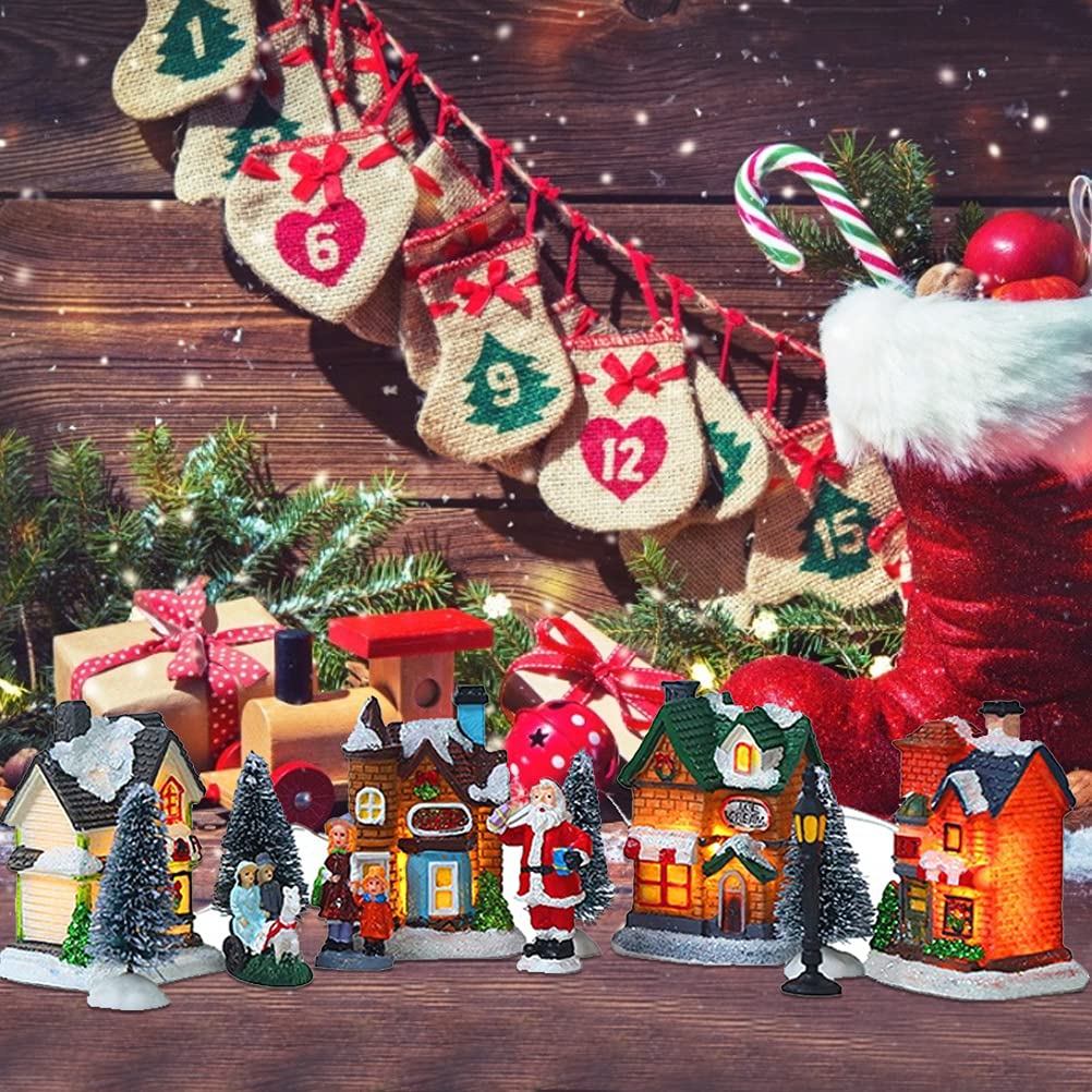 Gonetre Set di case in miniatura illuminate a LED, villaggio di Natale, decorazione natalizia