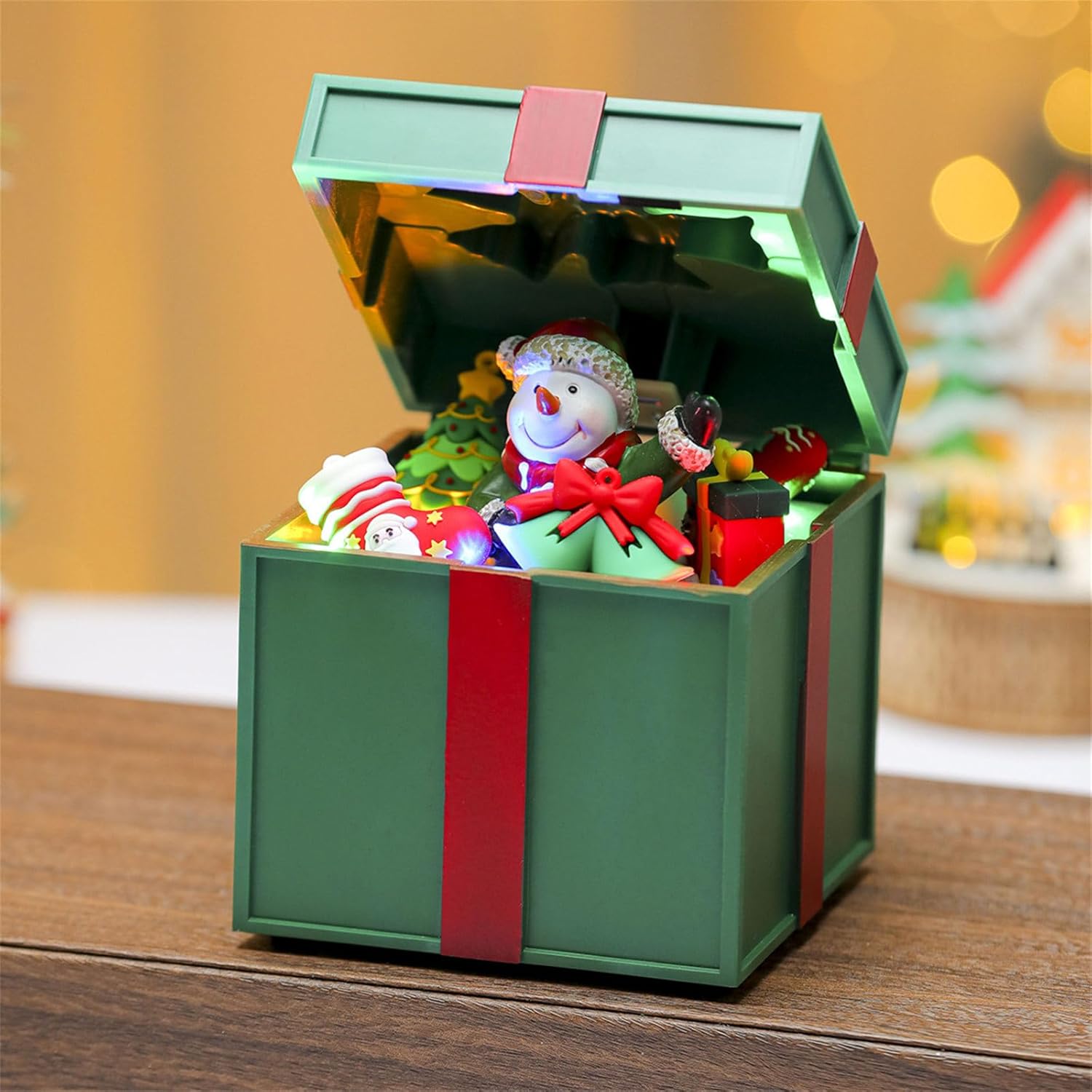 Festives Melodys Music Boxes with Glowing LED Light Safe PC USB Battery Operated Home Decoration Musical Christmas Light Boxes