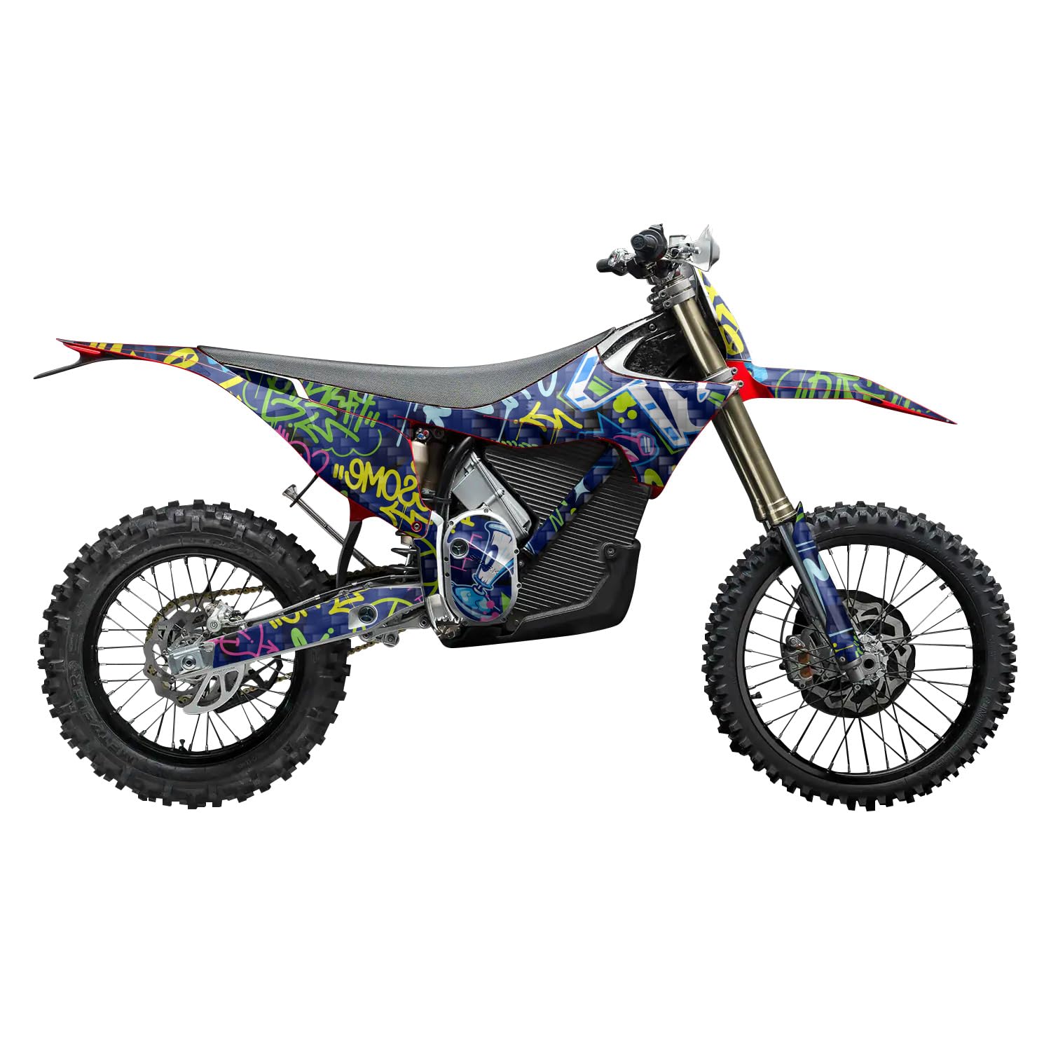 Carbon Fiber Stark Varg MX 2023-2025 Graphics Kit Wrap - Neon Tags - Varg MX Skin - Premium 3M Vinyl Protective Wrap Decal Cover - Easy to Apply | Crafted in The USA by MightySkins