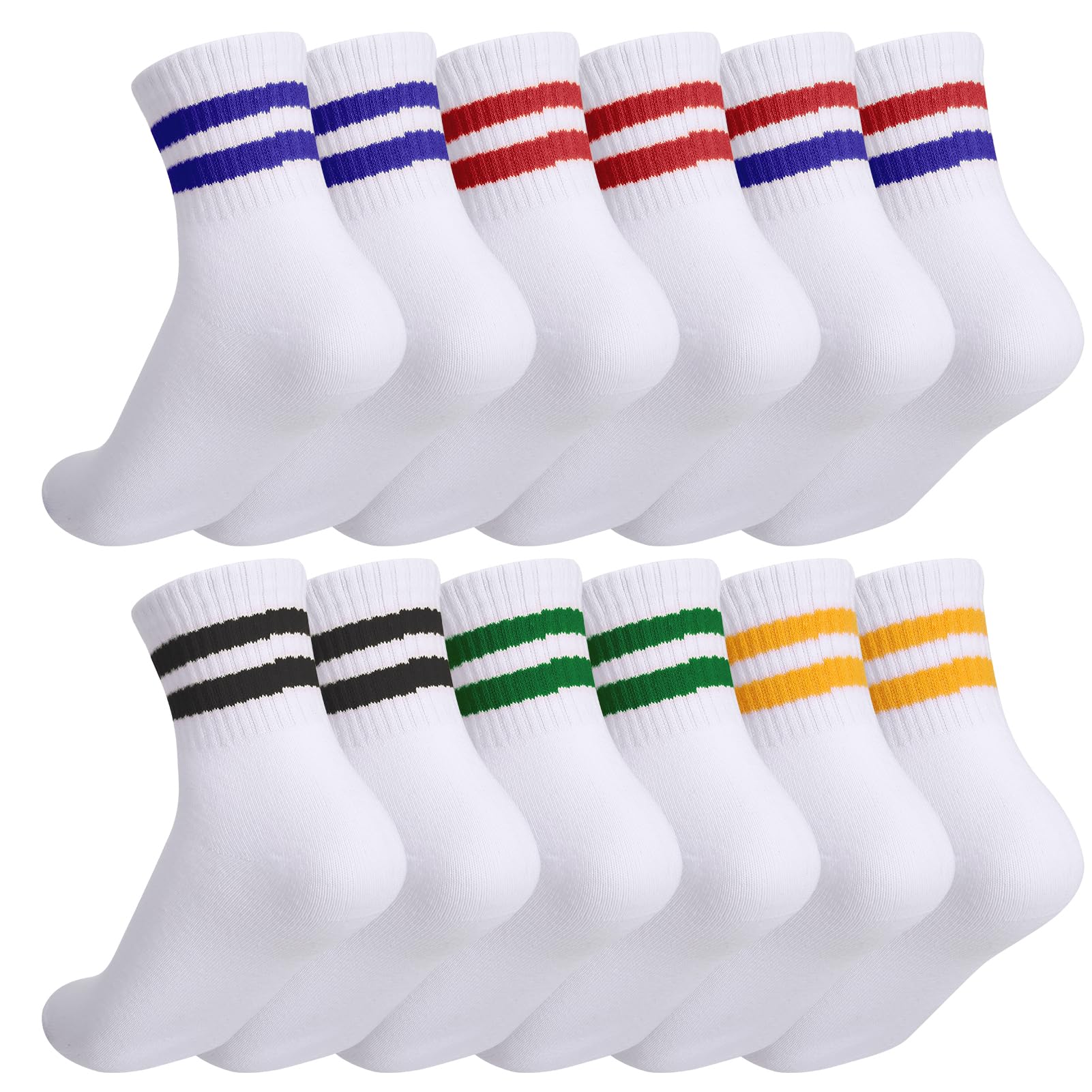 Zuimei 6 Pairs Boys Girls Socks Kids Sport Crew Socks Junior Cotton School Sports Sock, Striped Stretchy Athletic Sock for Girls and Boys 6-12 Years