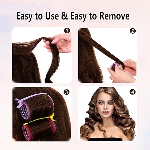 Miniatura 4 de Juego de 38 rodillos de pelo, rodillos de pelo para aspecto de soplado, rizadores de cabello autoadhesivos, tamaños grandes y medianos para cabello