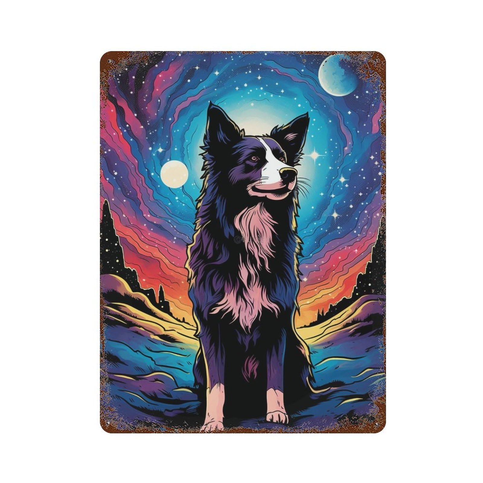 Weathered Tin Sign Cosmic Canine Majesty-2 15.7"x11.8", Novelty Wall Decor for Basement, Hobby Room And Garage Decor