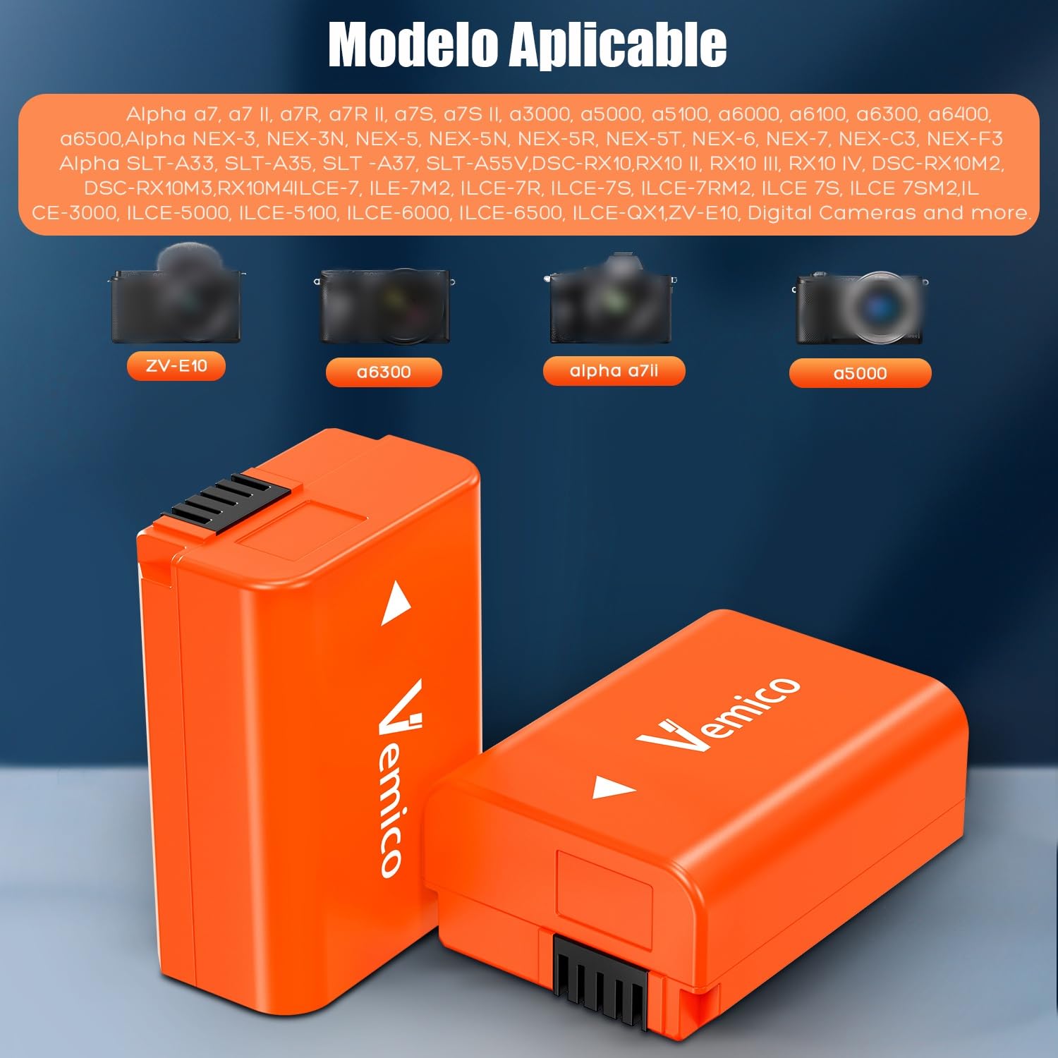 Vemico NP-FW50 Batería de Cargador Kit 2x1200mAh Batería de Repuesto con LCD Doble Tipo-C Cargador para ZV-E10 Alpha 7 7ii 6500 6400 6300 6000 5100 NEX-7 NEX-6 NEX-F3 NEX-3 NEX-5 SLT A55V