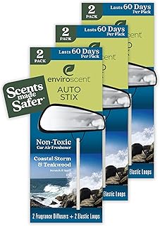 Enviroscent Non-Toxic Essential Oil Car Diffuser Stix - Coastal Storm & Teakwood (Lasts 180+ Days)