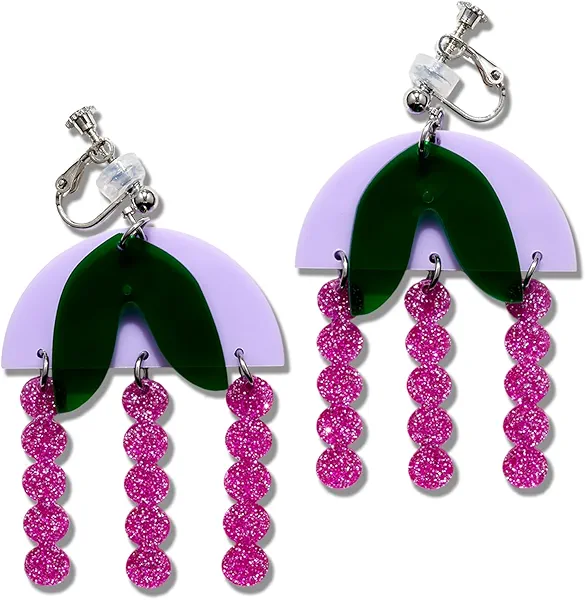 WOOYAS Acrylic Clip on Earrings for Women, Colorful Dangle Earrings Comfortable Clip on Earrings Woman, Unique Cute Funny Clip Earrings Non Pierced Birthday Women's Day Mother's Day Gift