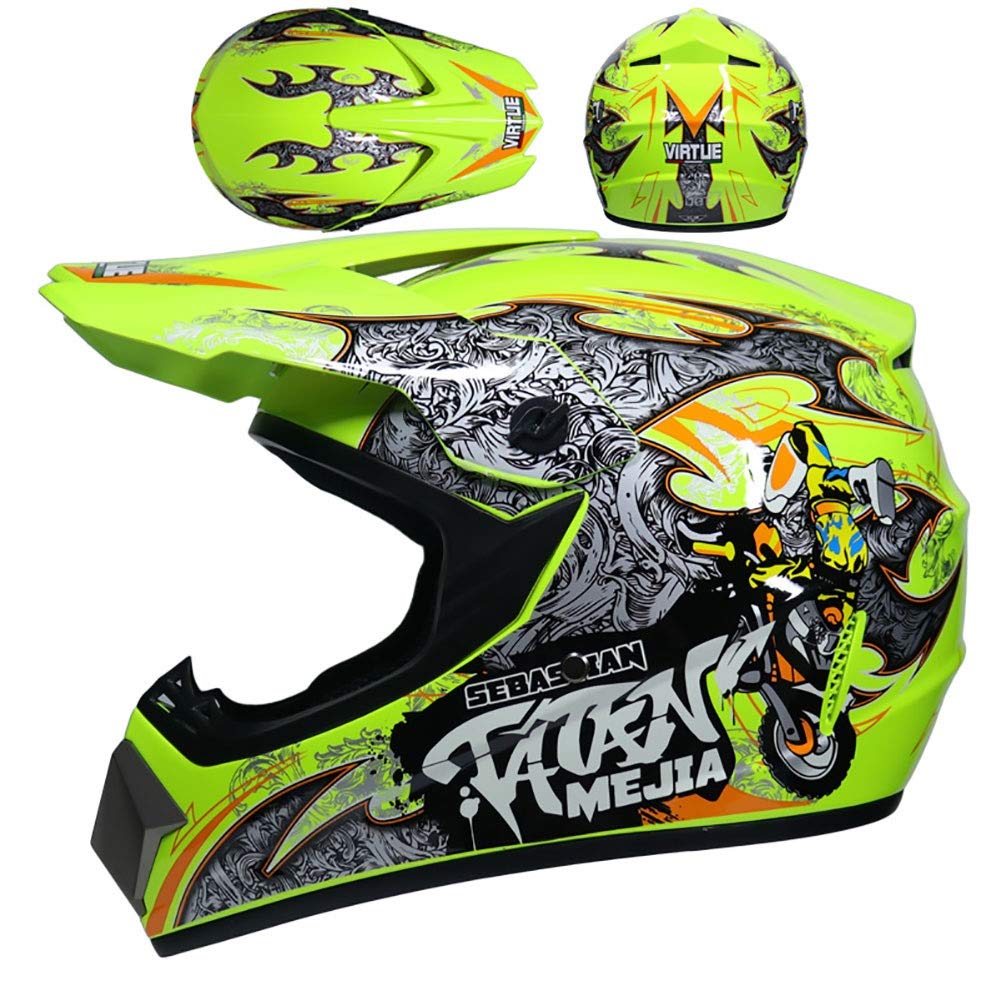 Pieno Volto MTB Casco Motocross, Gioventù Bambino ATV Fuoristrada Moto Incidente Casco, Discesa Enduro MX Quad Dirt Bike Casco Attrezzatura Protettiva, con Goggles Guanti Maschere