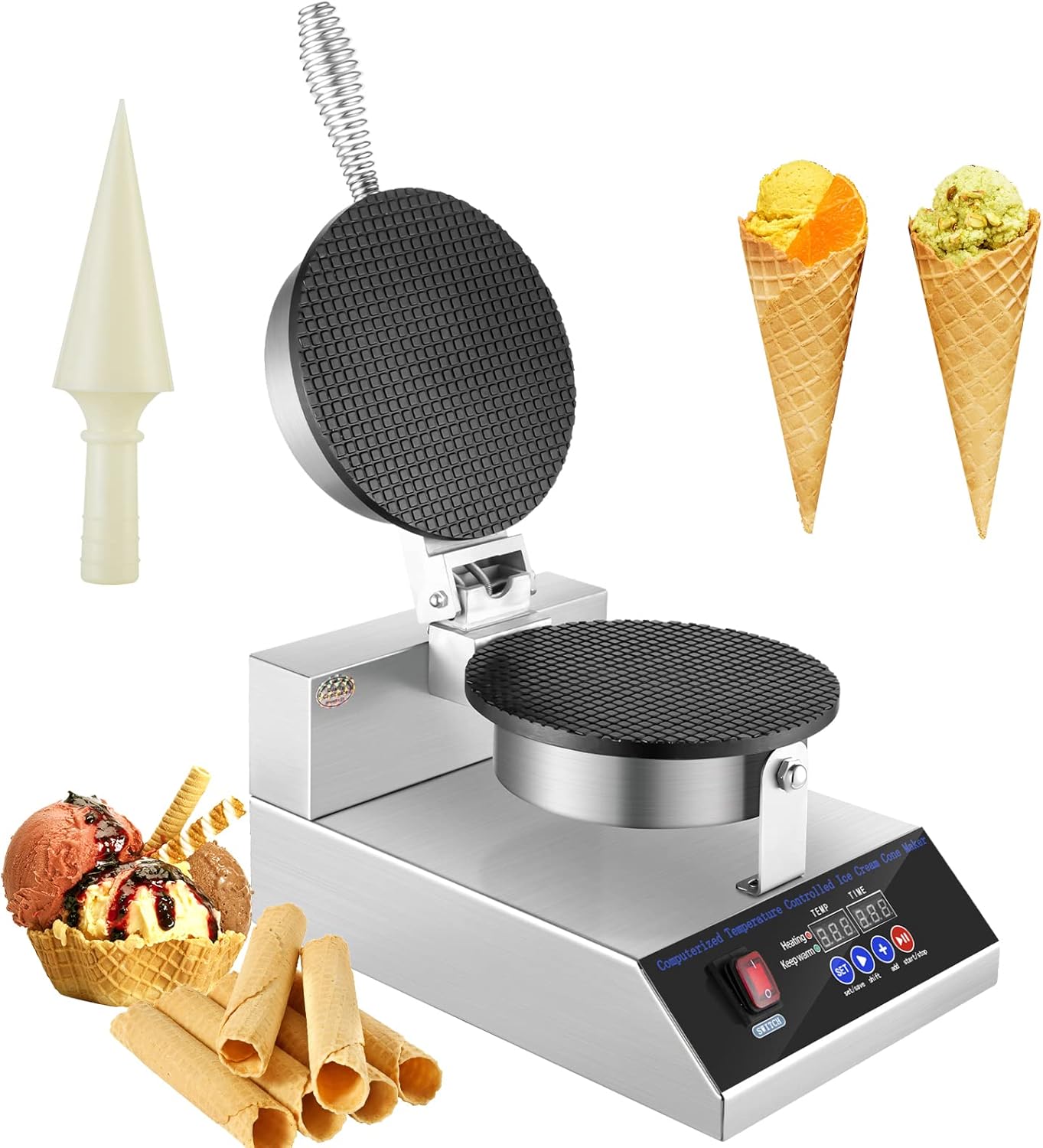Buy QEERBSIN Digital Ice Cream Cone Machine 1200W Commercial Waffle