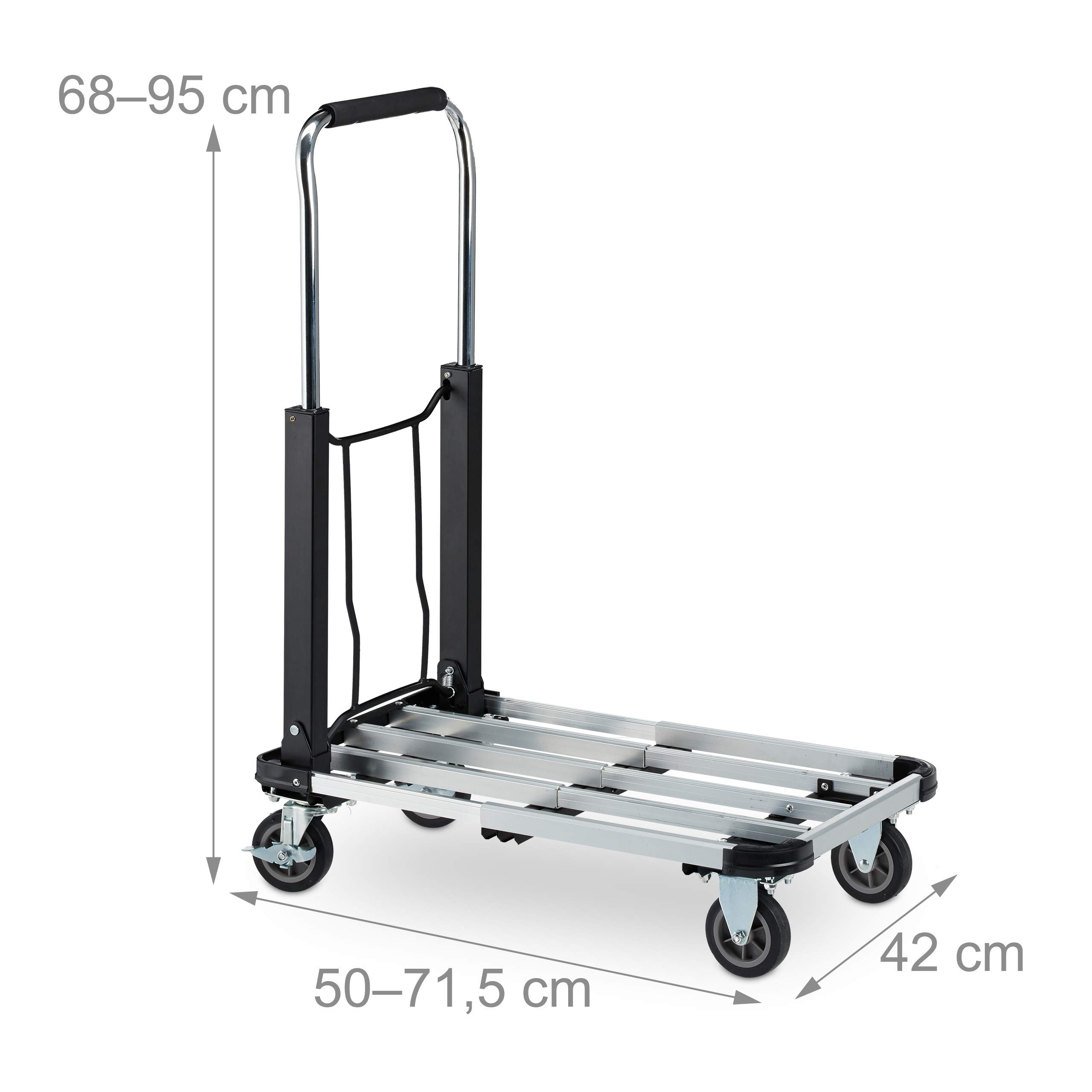 Relaxdays Plataforma de Carga Extensible 100 kg, Carretilla Transporte, Ruedas con Frenos, Metal-Plástico, 1 Ud., Negro