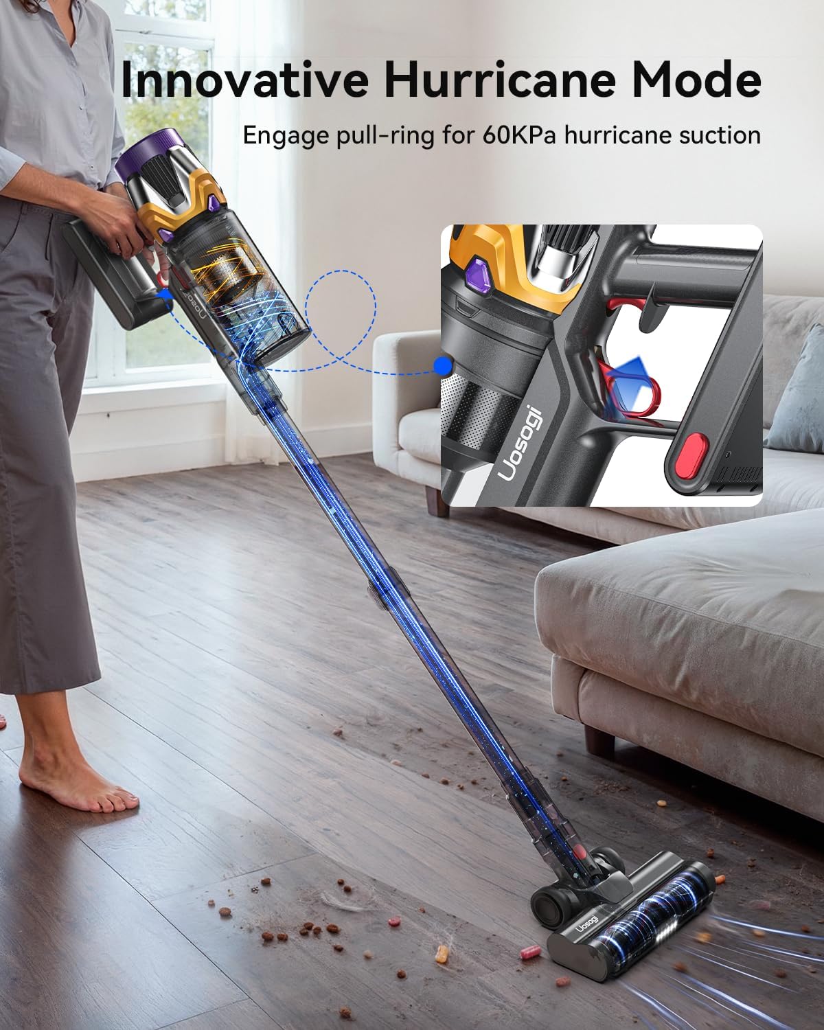 Cordless Vacuum Cleaner, Upgraded 55KPA 650W 70Mins Stick Vacuum with Hurricane Mode, Self-Standing, Touch Screen, 1.8L Dust Cup, Anti-tangle Wireless Vacumm, Vacuum Cleaners for Home/Pet Hair/Carpets - Image 4