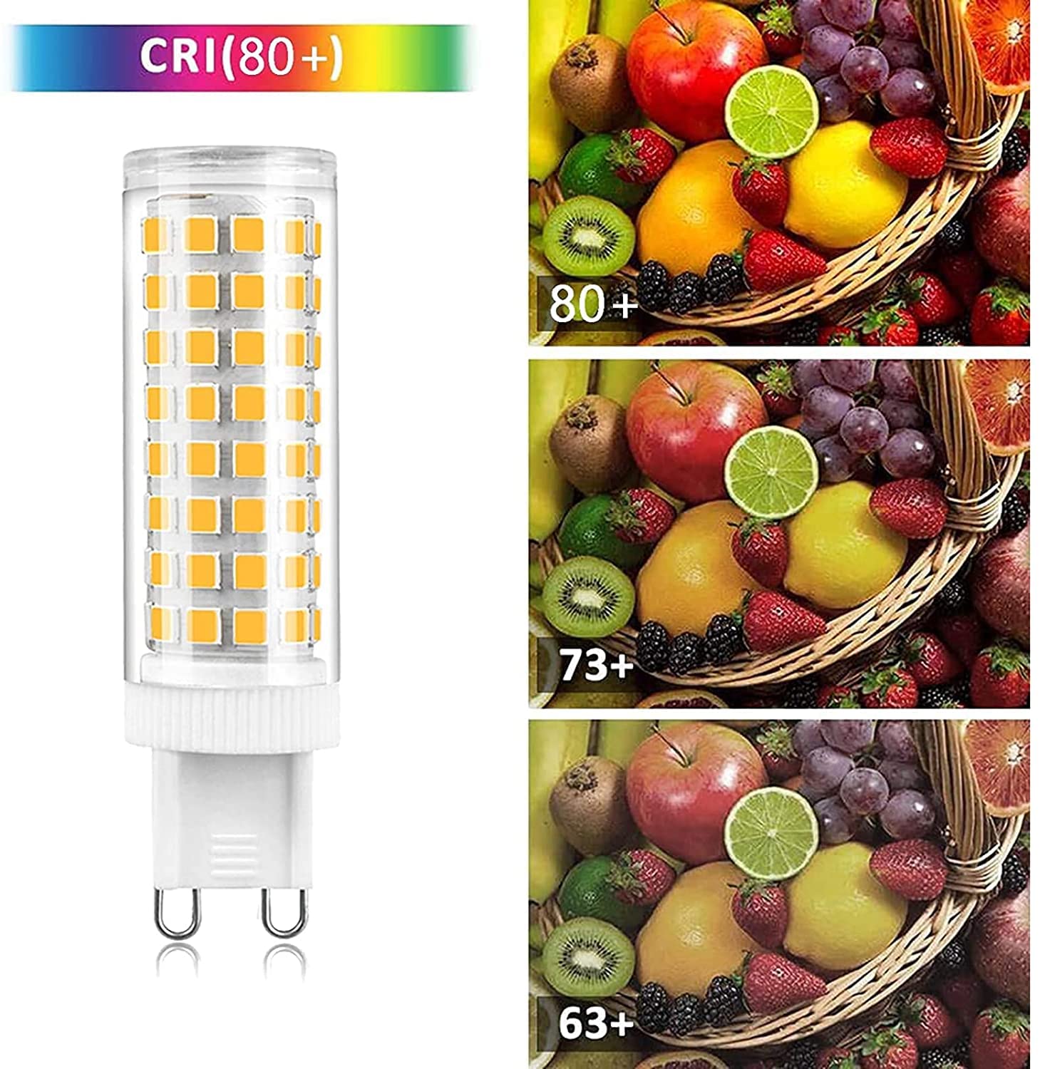 Bombillas G9 LED, Regulable LED G9 10 W equivalente a bombillas halógenas de 80 W, 1000 lm AC 220 V sin parpadeo, lámpara LED G9 para luces de techo, ángulo de haz de 360°,Cold white,10 Pack