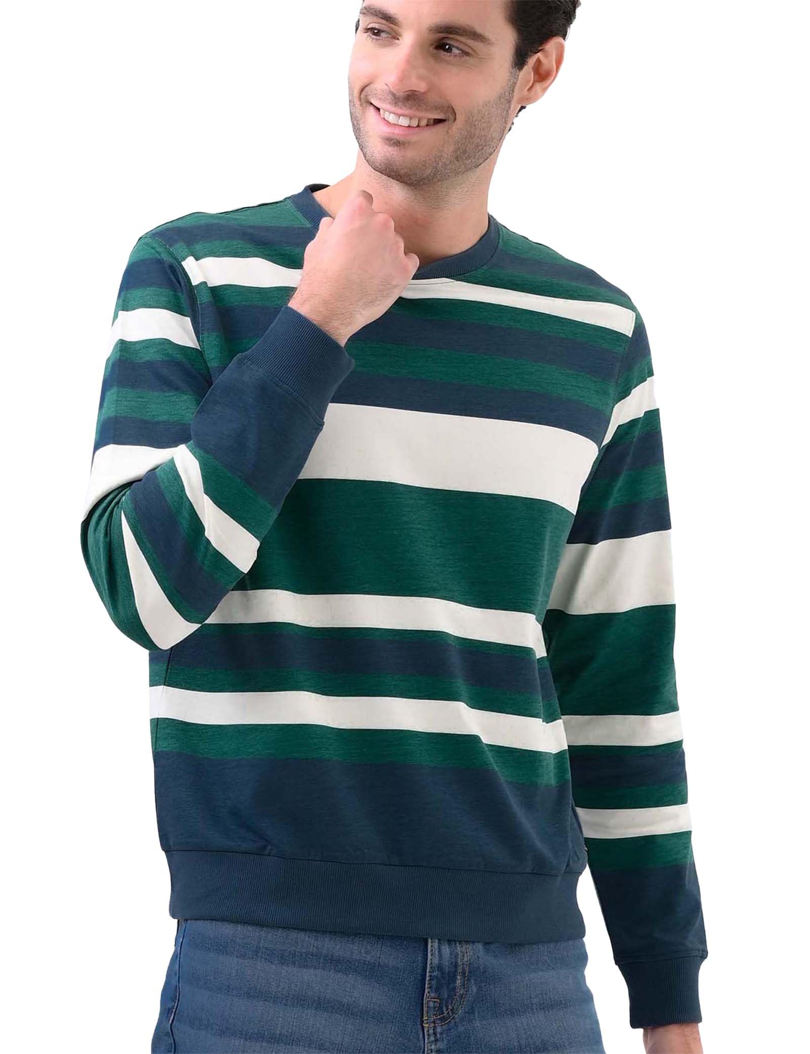 Enorsia Men's Green Classic Print Stripe Sweatshirt - M - 100% Cotton Terry