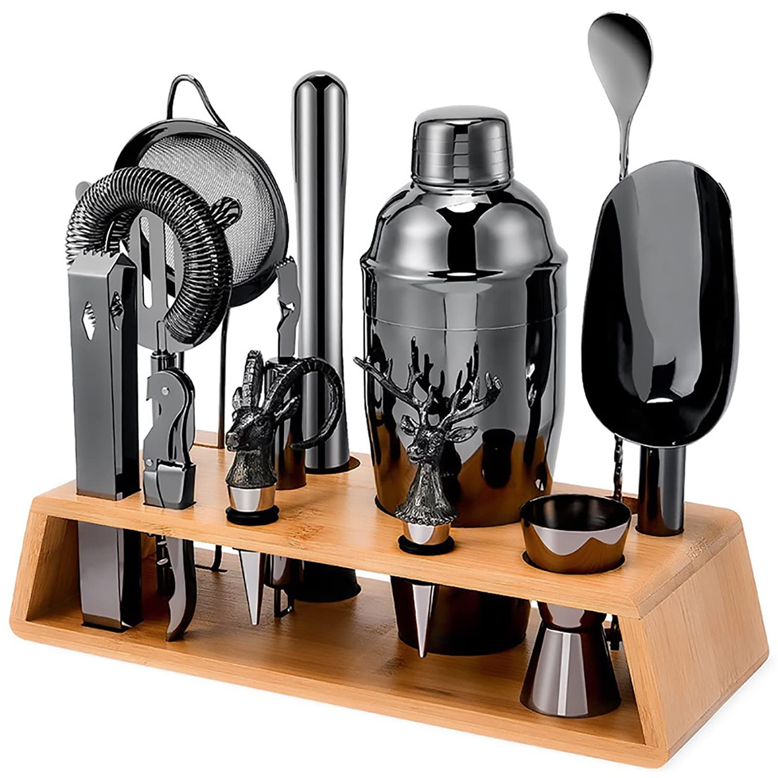 15-Piece Bartender Mixer Kit Cocktail Shaker Set with Stand Cocktail Bar Set Martini Bartending Kit for Amazing Drink Mixing Experiences Perfect Home Bar Set and Bar Tools (Color : Gold)