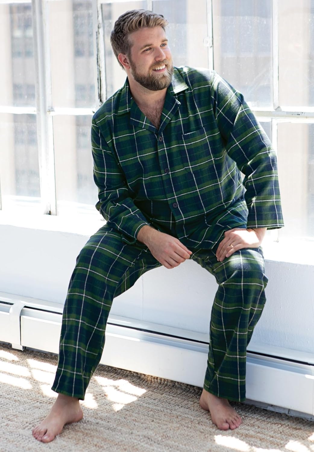 KingSize Men's Big & Tall Plaid Flannel Pajama Set