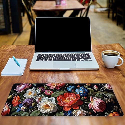 Miniatura 4 de Tapete de escritorio floral vintage  Alfombrilla de mouse grande XXL para juegos (31.5 x 11.8 pulgadas)  Alfombrilla estética para teclado  Base