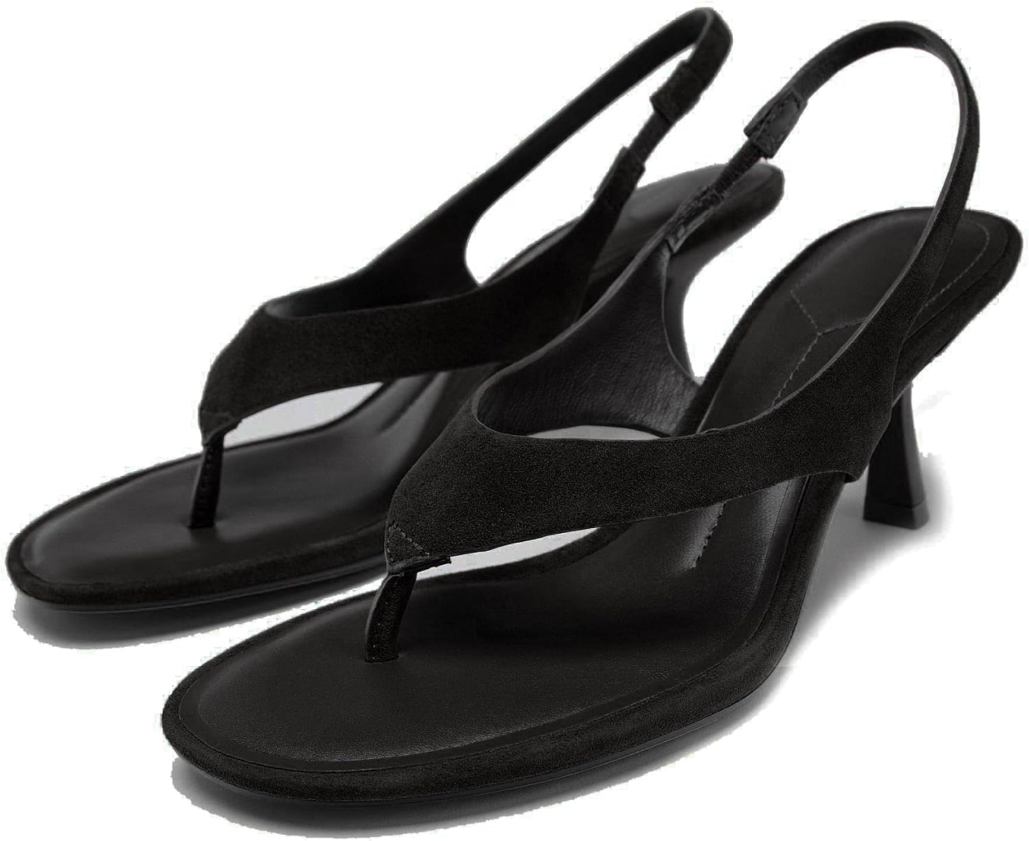 Suede Stiletto Heel Thong Sandals for Women Open Toe Slingback Kitten Heels with Ankle Strap Summer Fashion Flip Flops Heels