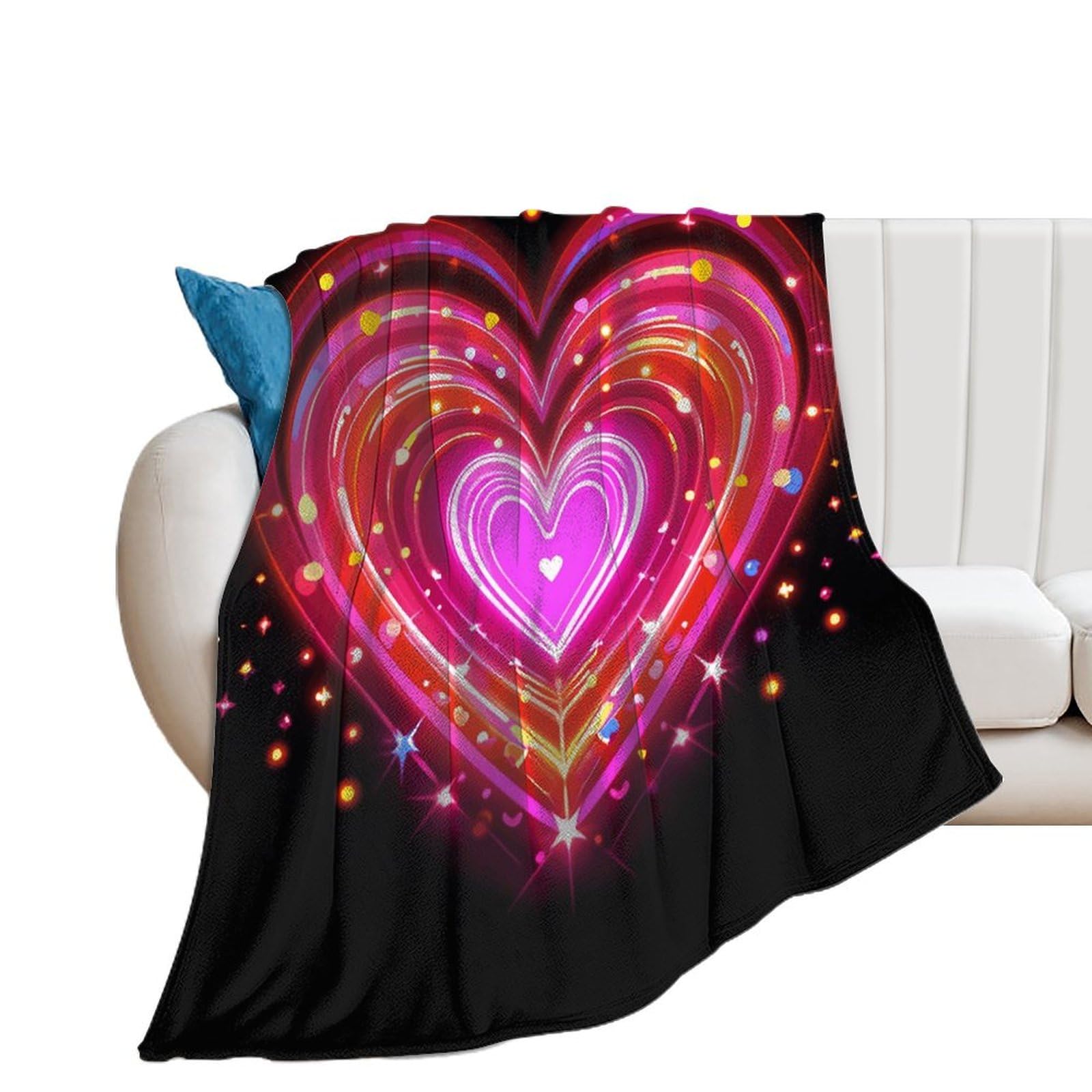Couverture en flanelle lumineuse cœur pour vos soirées cocooning sur le canapé ou lit