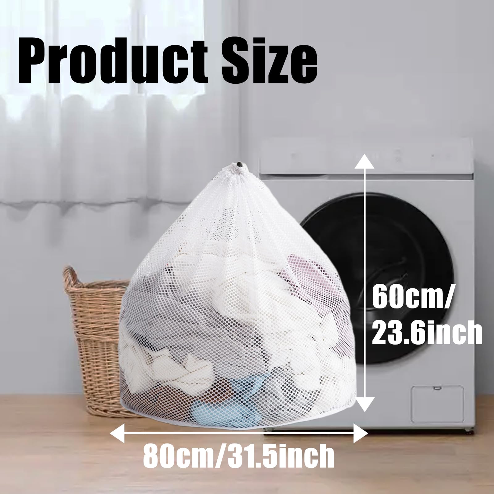 Sacs à Linge En Maille - Lot De 2 - 60x80 Cm - Avec Cordon De Serrage - Réutilisables Pour Machine à Laver - 3
