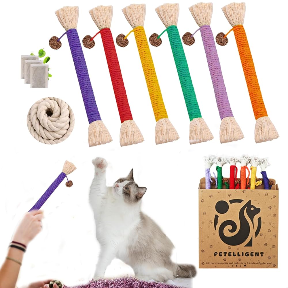 Petelligent Bent Cat Rope Toy, Pet Chew Toys, Interactive Tease Toys for Cats and Kittens, Bite-Proof Playthings, Cotton Rope Kitten Toys Dental Care Stress Relief Pet Supplies...