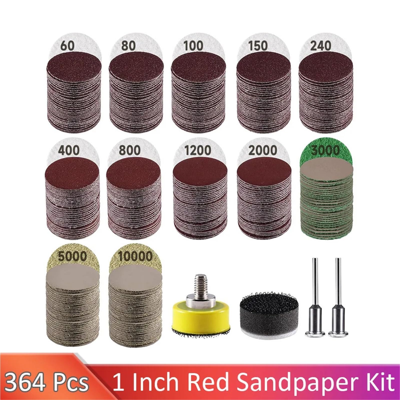 Banda De Lija Hojas de papel lija 1 pulgada 364 PCS Húmedo Seco | Con almohadilla de respaldo Abrasivo de espuma suave de grano 60-10000