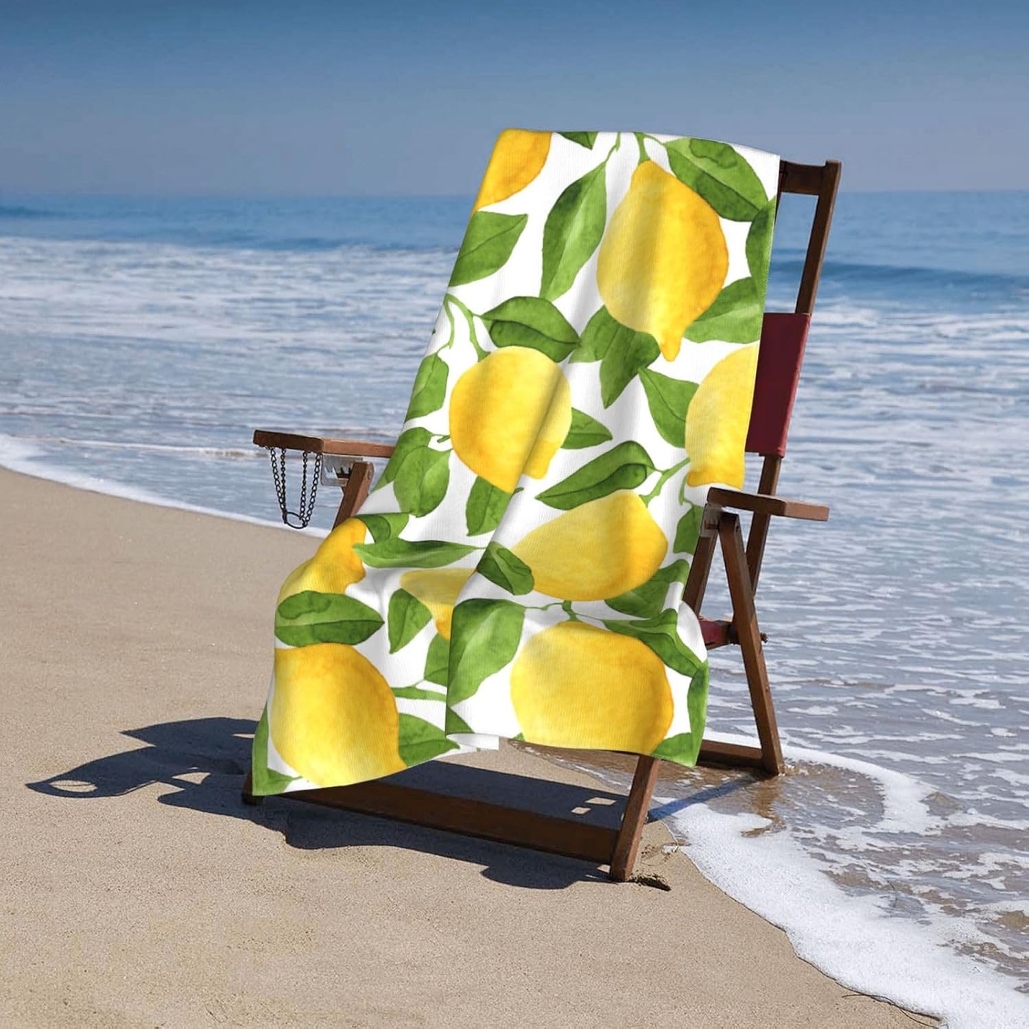VOOHDDY Lemon Yellow Green Fruits Beach Towel Large Soft Absorbent Microfiber Quick Dry Oversized Bath Towels for Bathroom Women Men Pool Camping Travel Swimming Picnic Sports