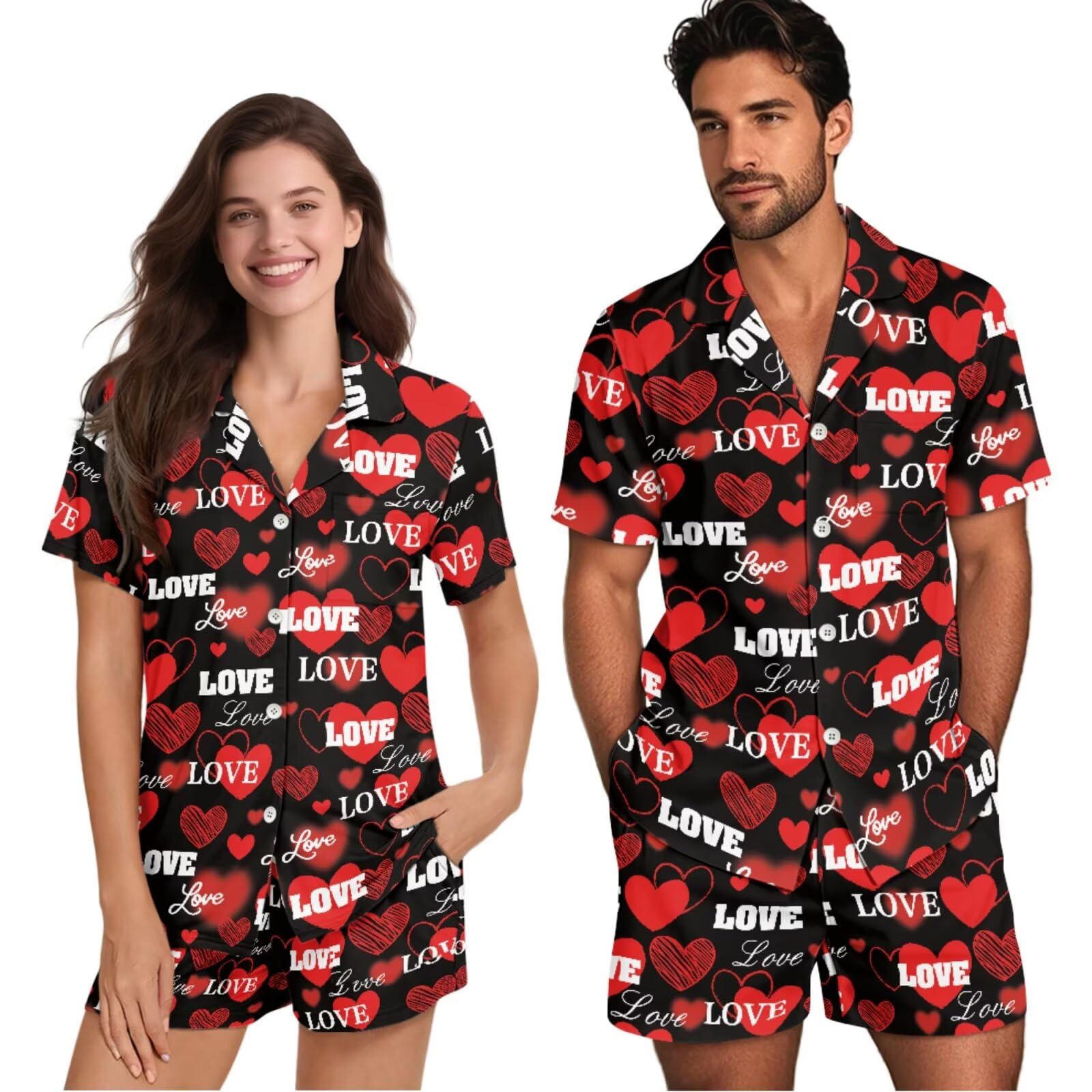 Pijamas a juego para él y para ella, ropa de descanso, suaves, transpirables, de manga corta, pijamas a juego para parejas