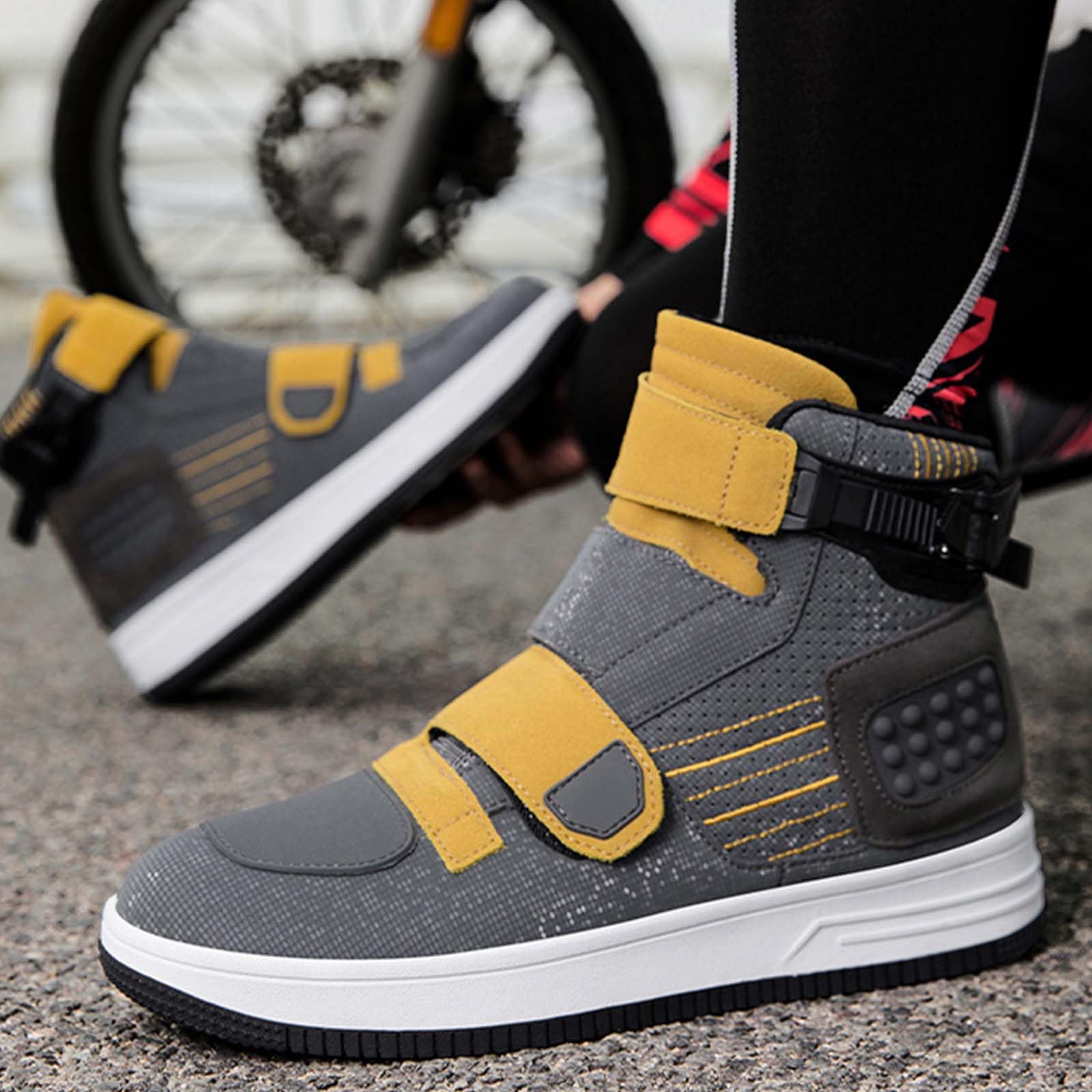 Botas de Moto para Hombre Cuero Impermeables Zapatillas de Motocicleta Suela de Goma Antideslizante, protección de Tobillo y talón