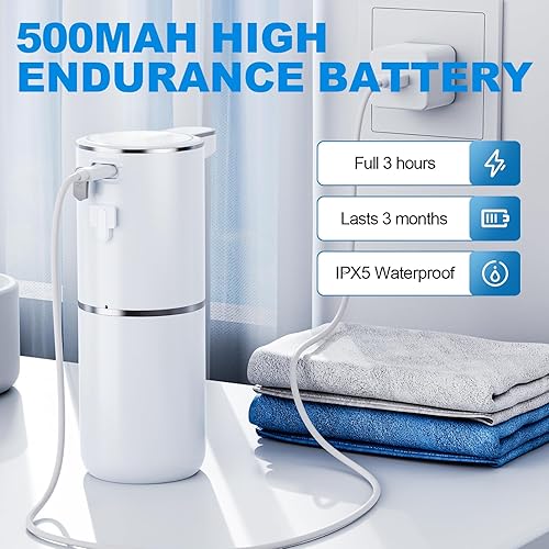 Miniatura 7 de Dispensador automático de jabón espumoso, dispensador de jabón sin contacto de montaje en pared de 12.8 onzas líquidas con sensor, 4 niveles