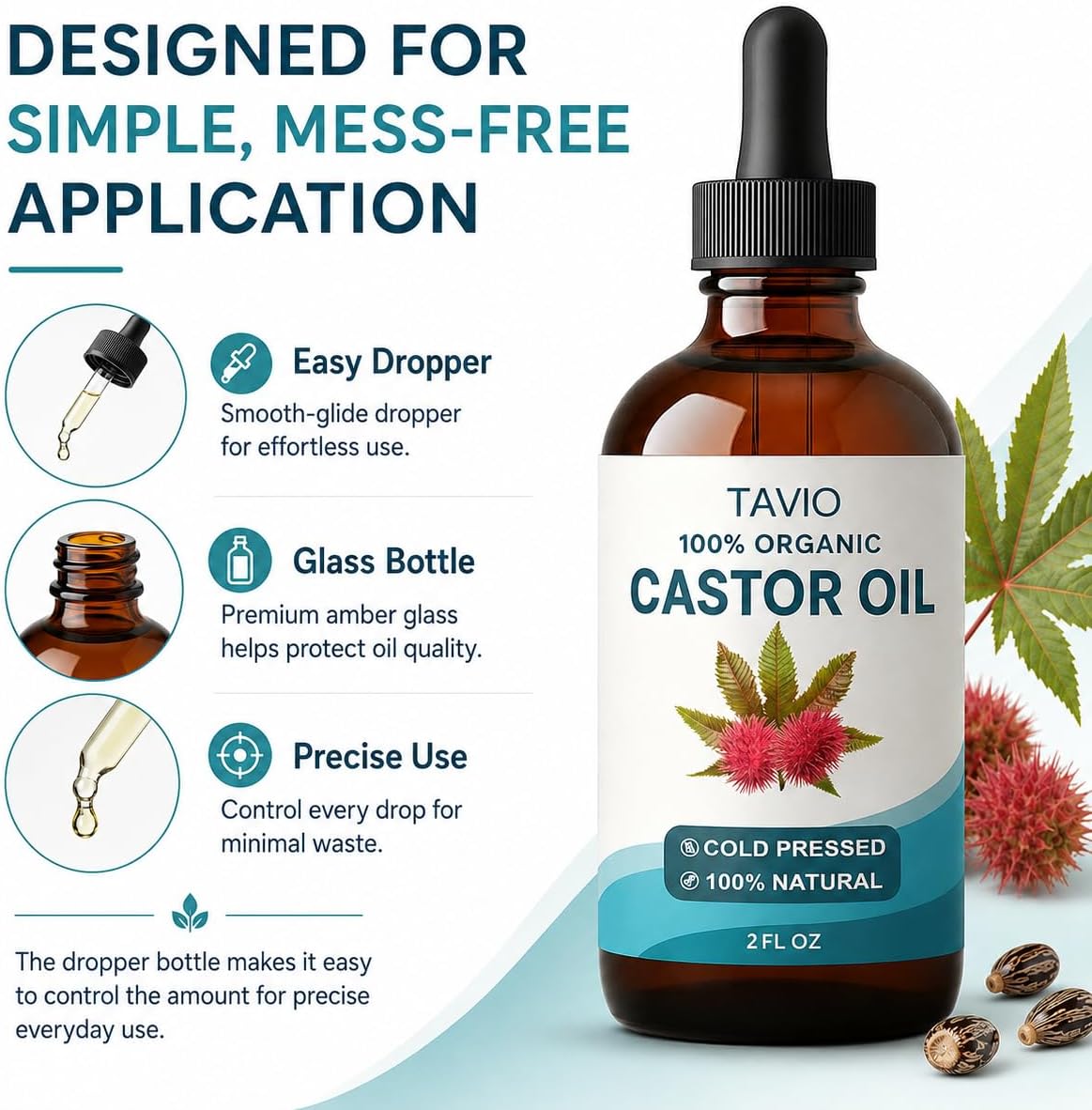 TAVIO Castor Oil, Multi-Purpose Oil for Skin Care, Daily Beauty and Moisturizing, 1pc