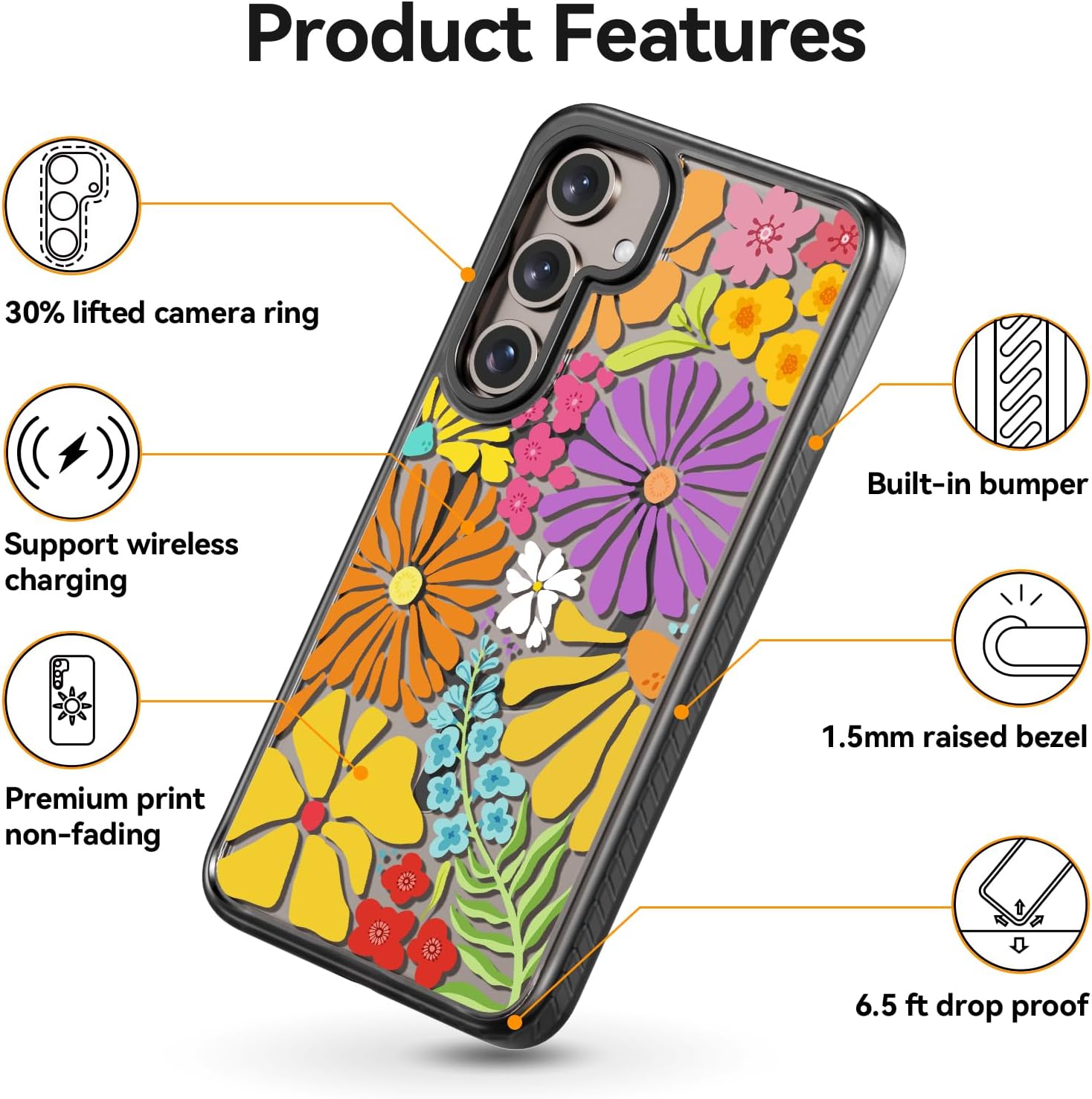 Rosarnnah Magnetic for Samsung Galaxy S24 Magsafe Case Cute Aesthetic - Durable Shockproof 6.6 ft Drop Impact Phone Case Cover with Funny Fashion Passion Blossom Design 6.2" Black