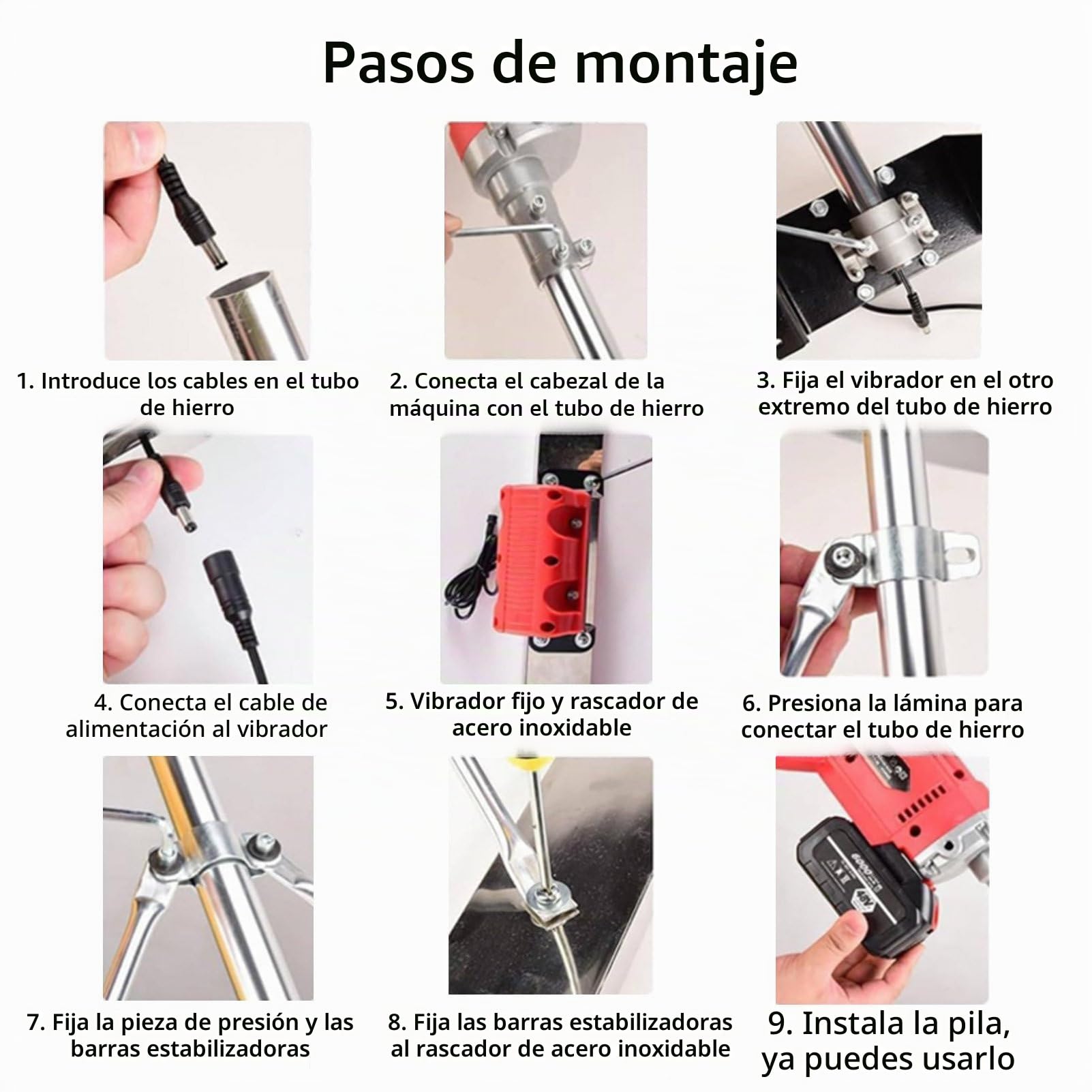 Herramienta Vibra para Acabado de Hormigón con Regla Eléctrica, Kits de Regla sin Cable, Vibración de Doble Frecuencia, para Construcciones Viales 2*Battery-2M