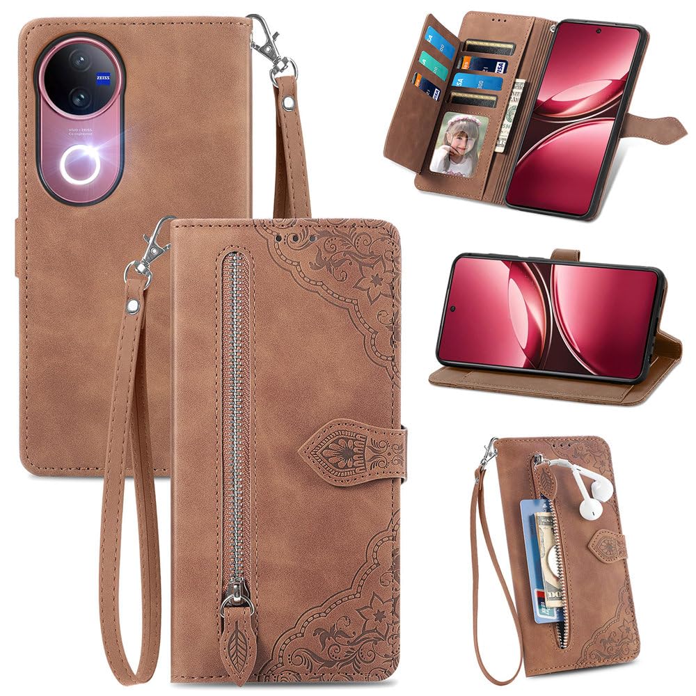 Custodia MOJIA Portafoglio In Pelle PU Per Vivo V50 5G, Con Slot Carte E Supporto, Light Purple
