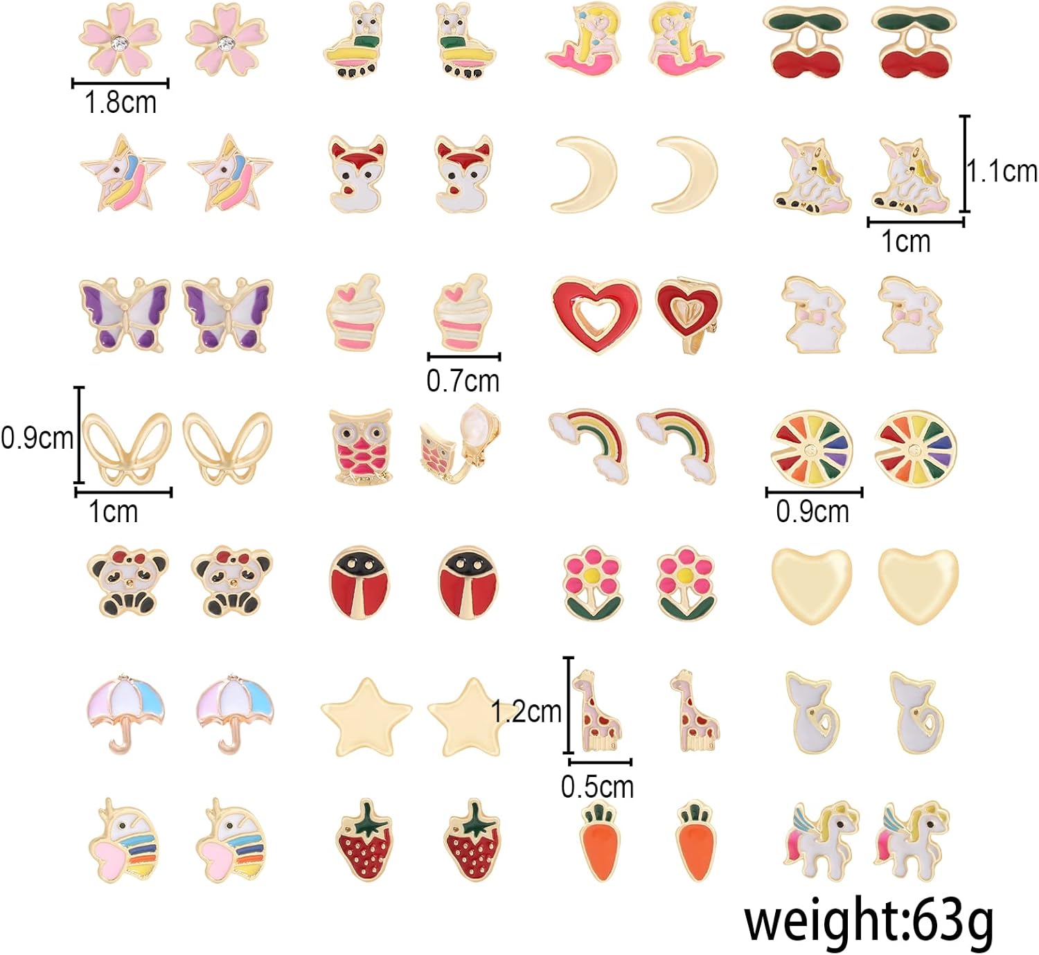 28 Pairs Clip On Earrings Non Piercing Earrings Hypoallergenic Animal Butterfly Rainbow Flower Mixed Color Painless Non-Piercing Earrings Pack - Image 4