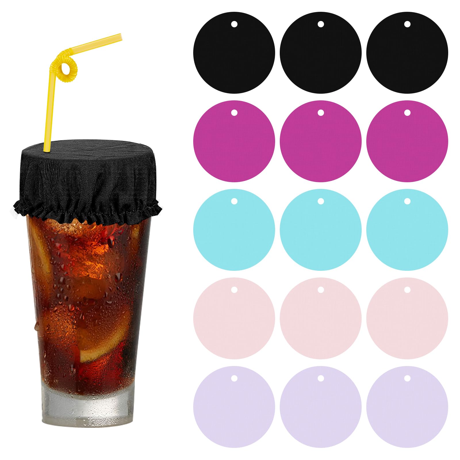 Xumann Black, Pink, Sky Blue, Dark Pink, Light Purple 15 Pcs Drink Covers Anti Spike, Cup Drinks Spiking Prevention With Straw Hole For Alcohol Protection