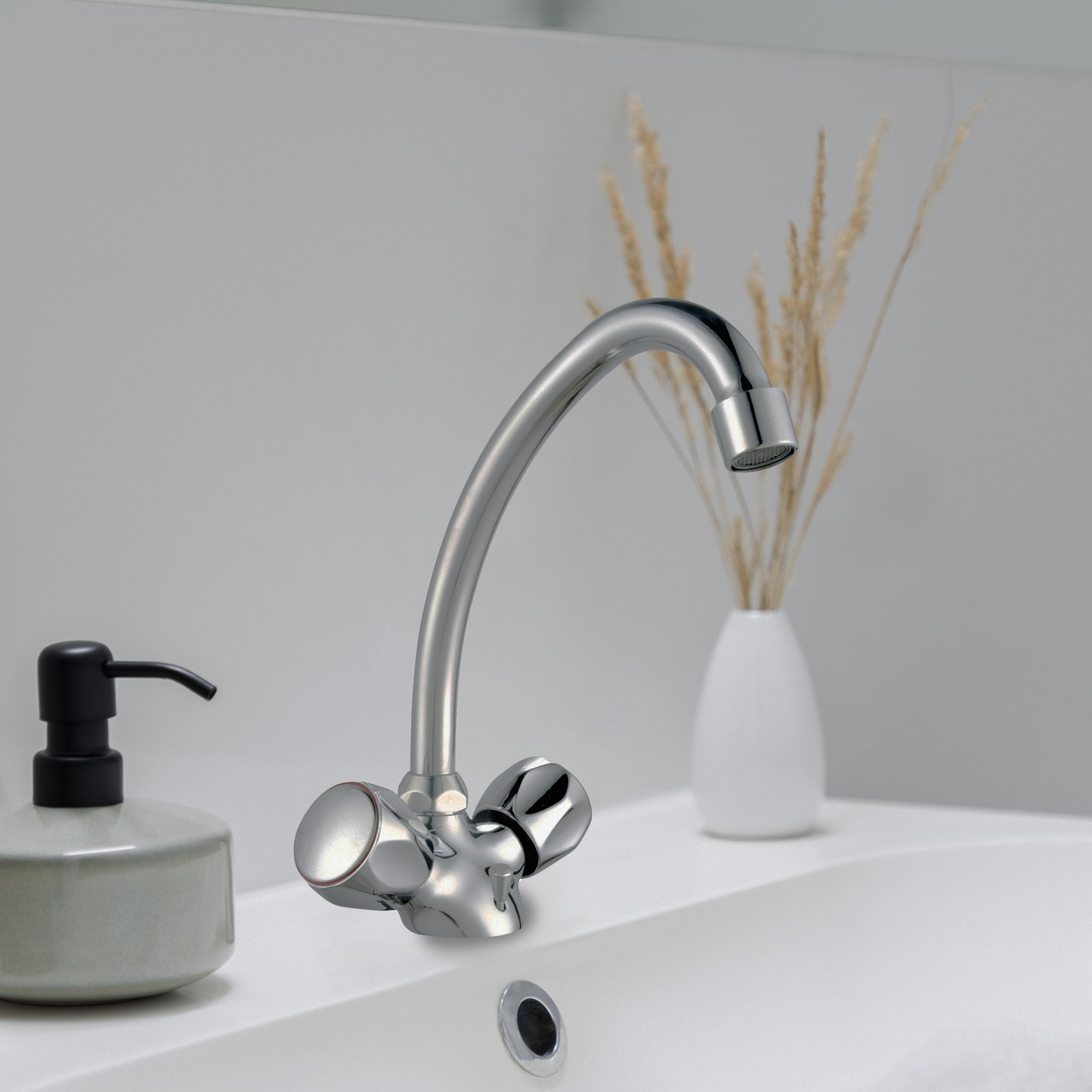 Edouard Rousseau - Mélangeur Lavabo Konfort - Robinet en Laiton à Bec Mobile - Poignées en Métal - 242 (Hauteur) x 155 (Saillie) mm - Chromé