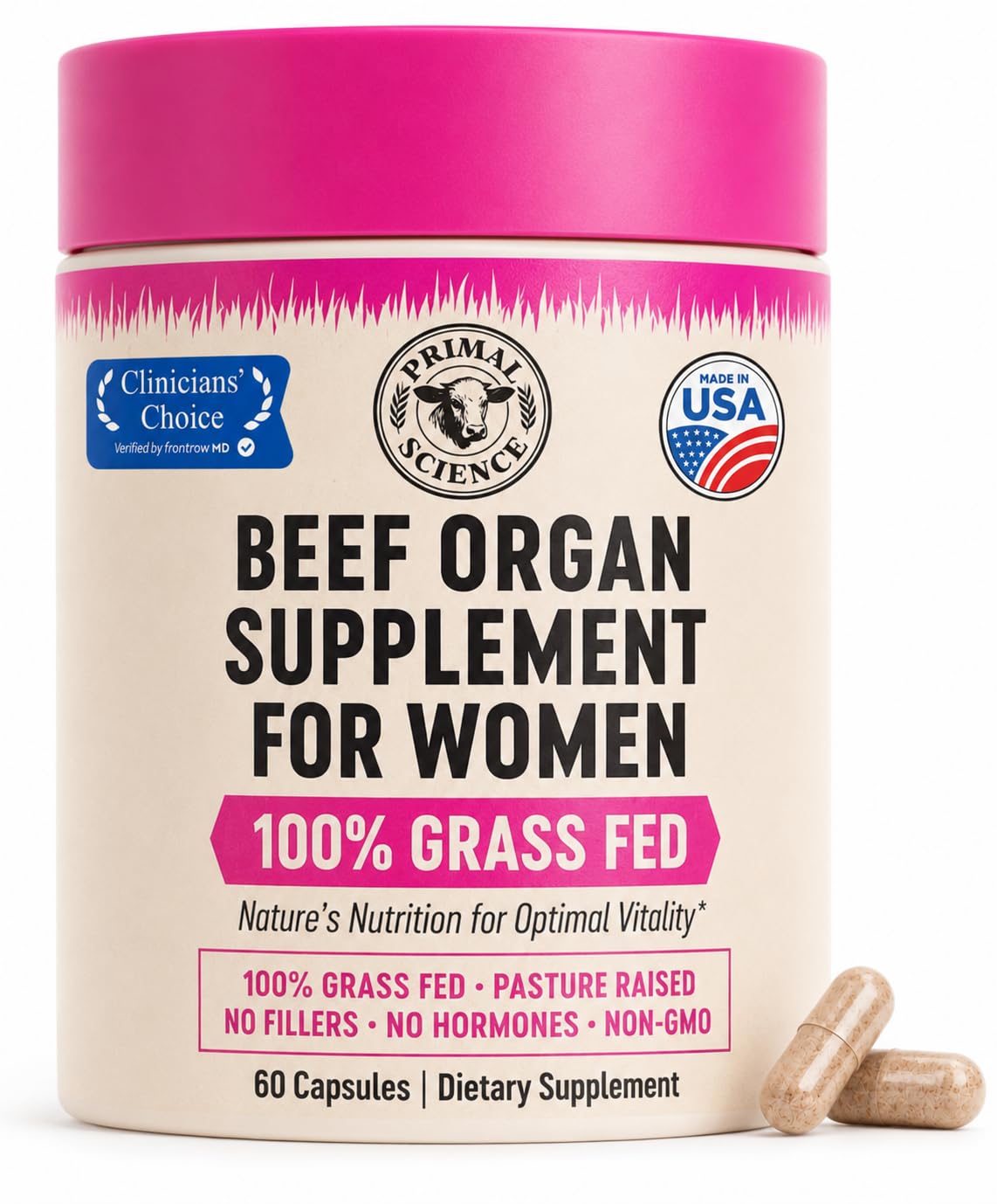 Beef Organ Supplement for Women, Grass Fed Complex, 60 Ct
