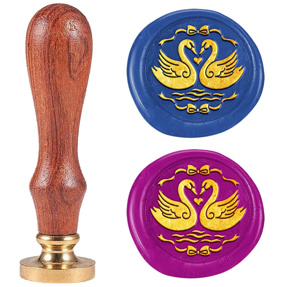 DELORIGIN 1" Swan Wax Seal Stamp Valentine's Day Sealing Stamps Removable Brass Head Seal Stamp with Wooden Handle Sealing Wax for Wedding Greeting Card Letter Invitations Envelope Craft
