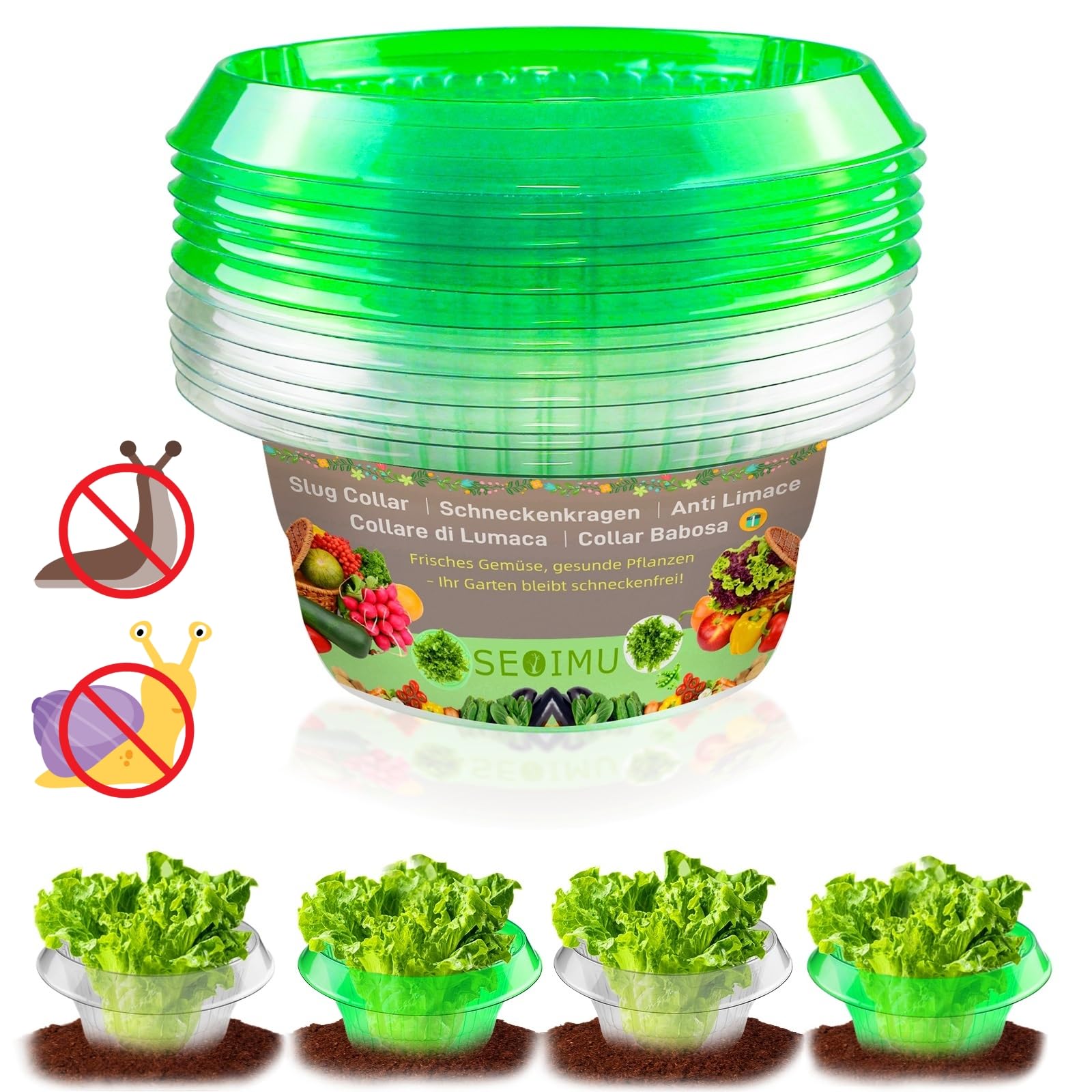 20 Stück Schneckenkragen, Schneckenschutz, Schneckenzaun, Stabil Schneckenkragen Effektiver Schneckenabwehr Schneckenschutzring Schützen Sie Ihre Kopfsalat- und Kohlpflanzen, Transparent & Grün