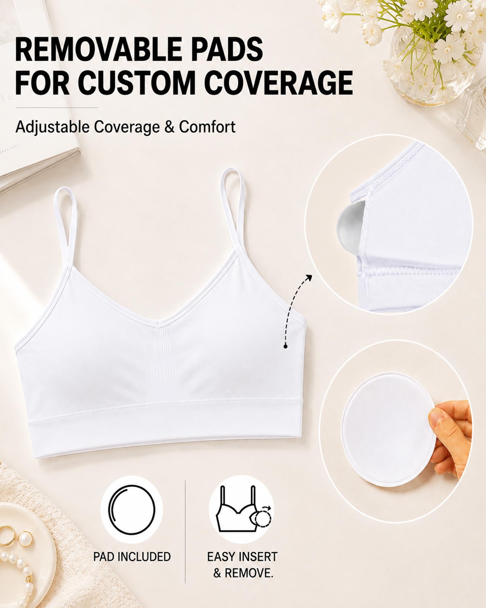 POWER UNICO FLOWER Soutien-gorge d'entraînement sans couture avec coussinets amovibles pour filles