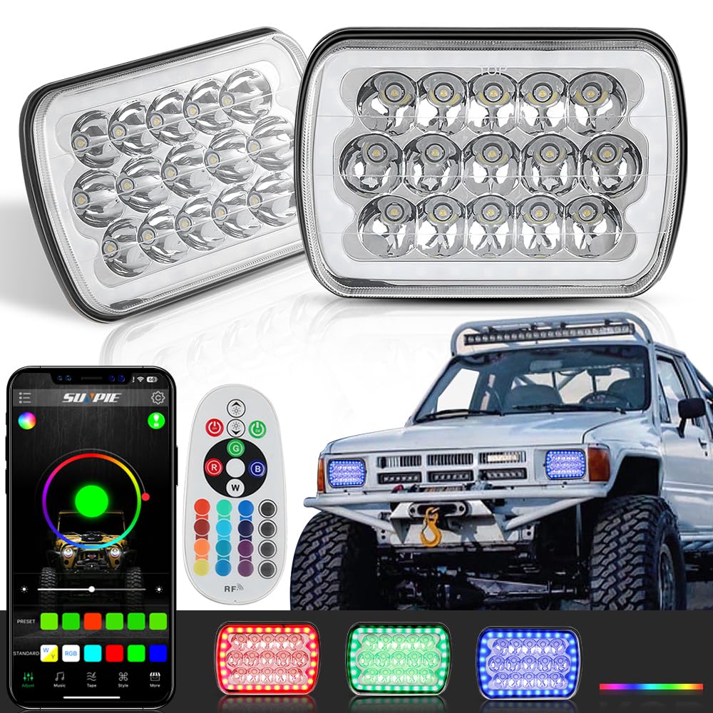 SUNPIE 7x6 LED Headlights,S10 Headlights,Jeep YJ LED Headlights,Jeep Cherokee XJ LED Headlights,6054 LED Headlights,Rectangle Headlights for Truck,Jeep,Chevrolet