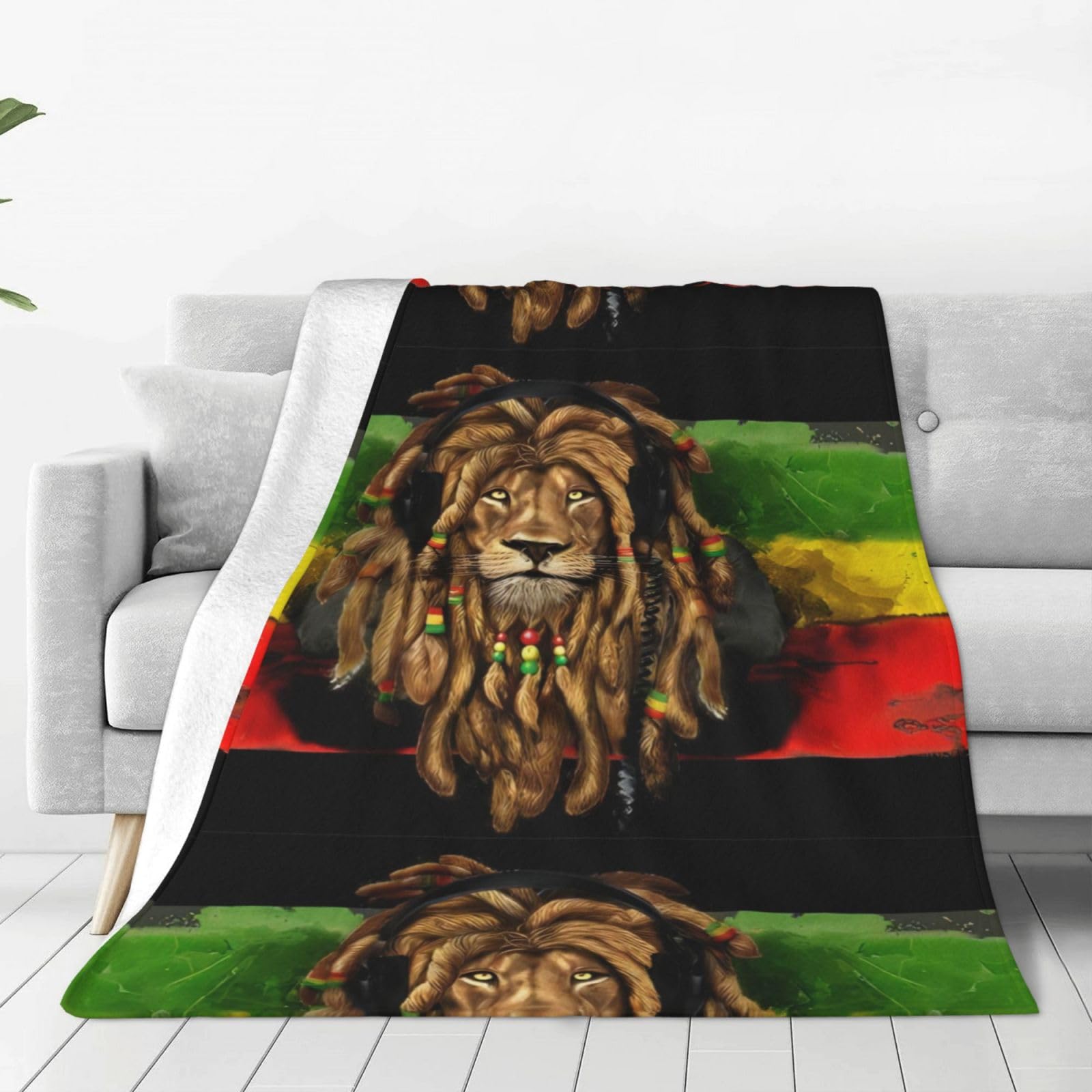 Asbwuo As Pic Jamaican Lion Of Judah Rasta Throw Blanket,Lightweight Soft Flannel Blankets For Bed,Sofa,Couch,Camping For All Season