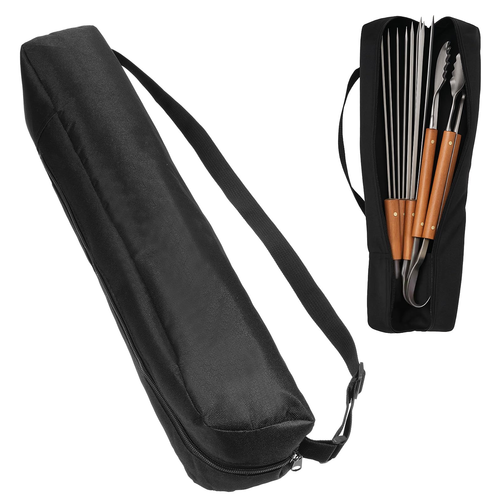 Larrel Grill Utensil Storage Bag, Sturdy Grill Tool Bag with Handle 22.44 x 3.94in/57 x 10cm Portable Black BBQ Utensil Storage for Camping and Hiking BBQ
