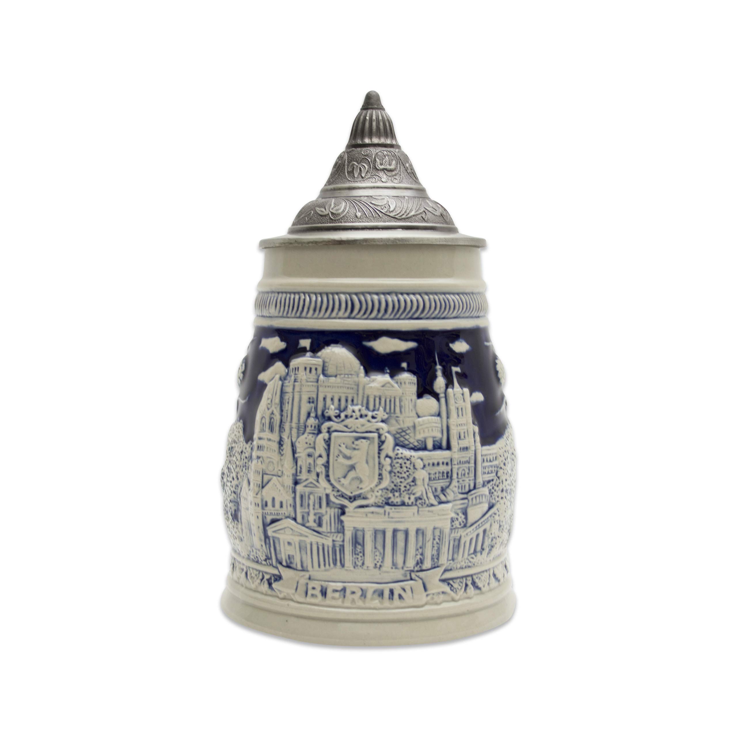 0.8 Liter | OktoberfestHaus German Beer Stein Souvenir With Landmarks Of Berlin Engraved Beer Mug With Metal Lid Beer Steins, Ceramic Steins, Beer Lover Gifts, German Beer Mug