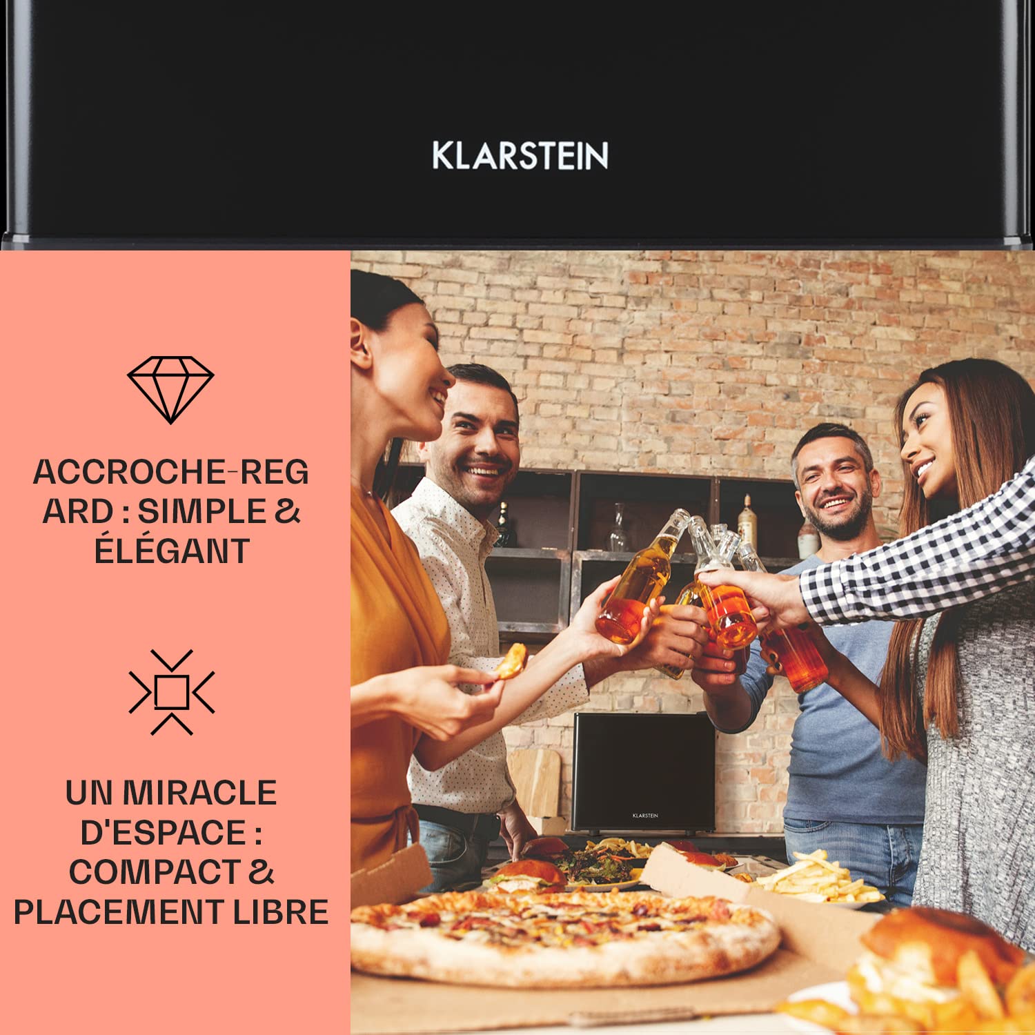KLARSTEIN Mini Frigo de Chambre pour Boissons, Petit Réfrigérateur Silencieux, 17L, 0-15°C, 3 Niveaux de Refroidissement