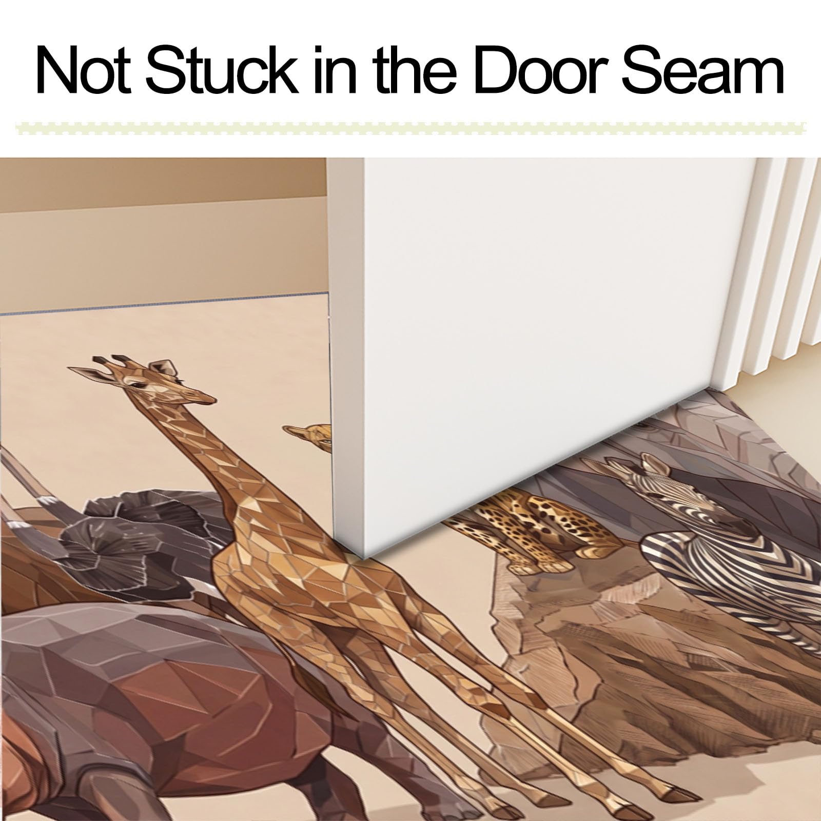 Zerbino Ingresso Interno Fauna Selvatica Africana, Zerbino Di Benvenuto Lavabile Morbida Giraffa Elefante, Antiscivolo Tappeto Da Decorazioni Beige Per Casa Porta, 60X90Cm